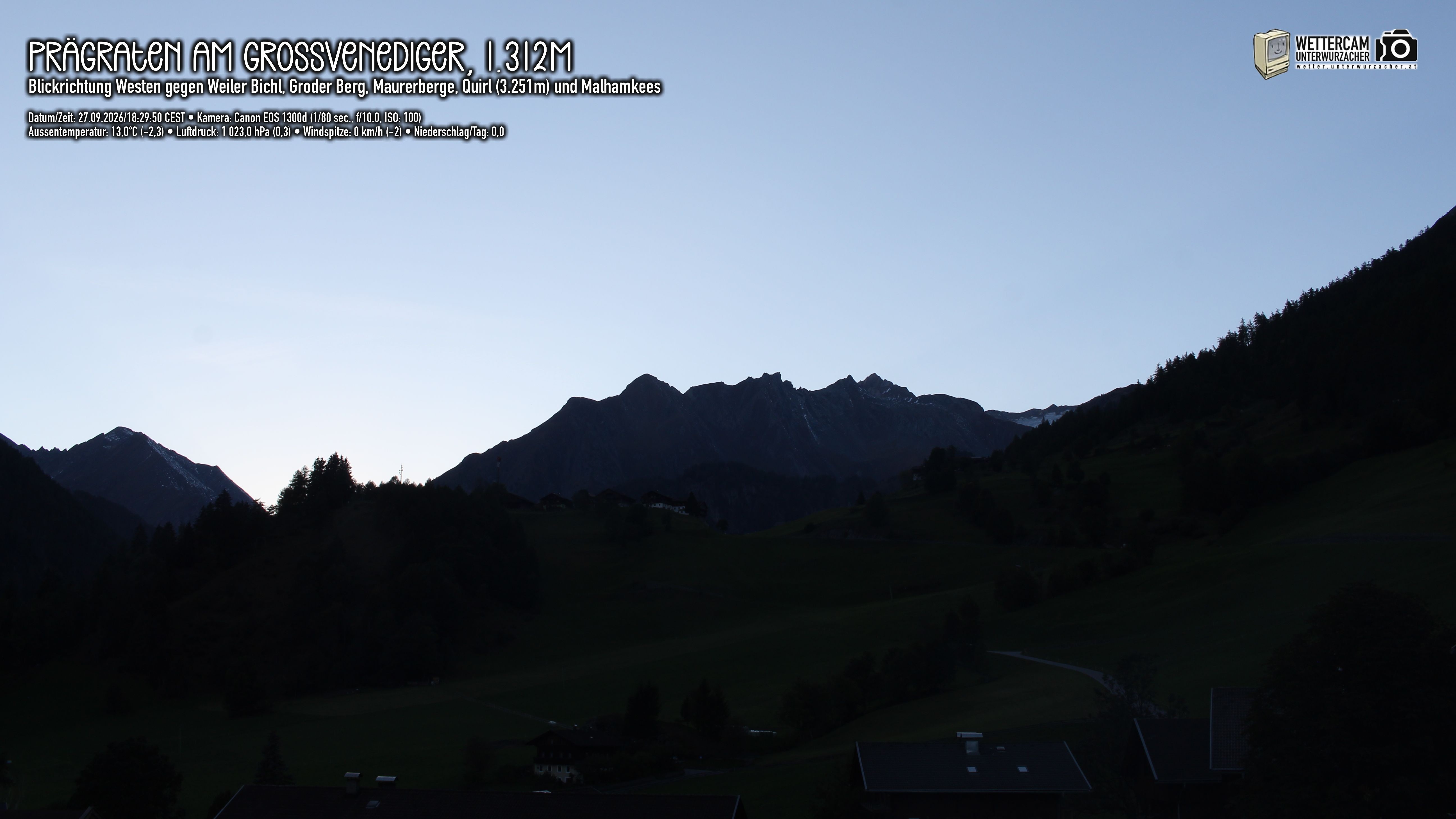 Archiv Foto Webcam Prägraten am Großvenediger - Dorf Bichl und Maurer Berge