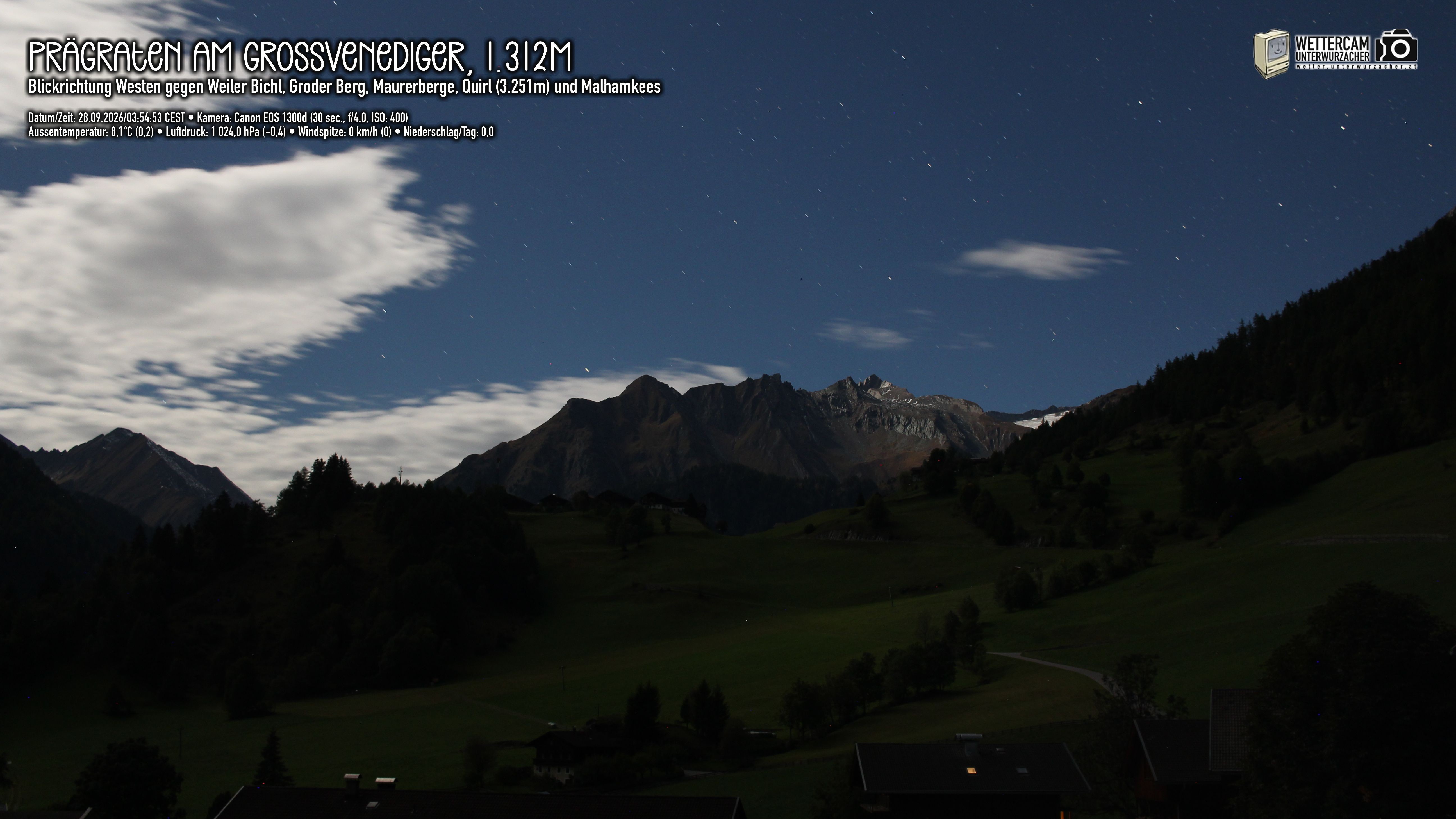 Archiv Foto Webcam Prägraten am Großvenediger - Dorf Bichl und Maurer Berge