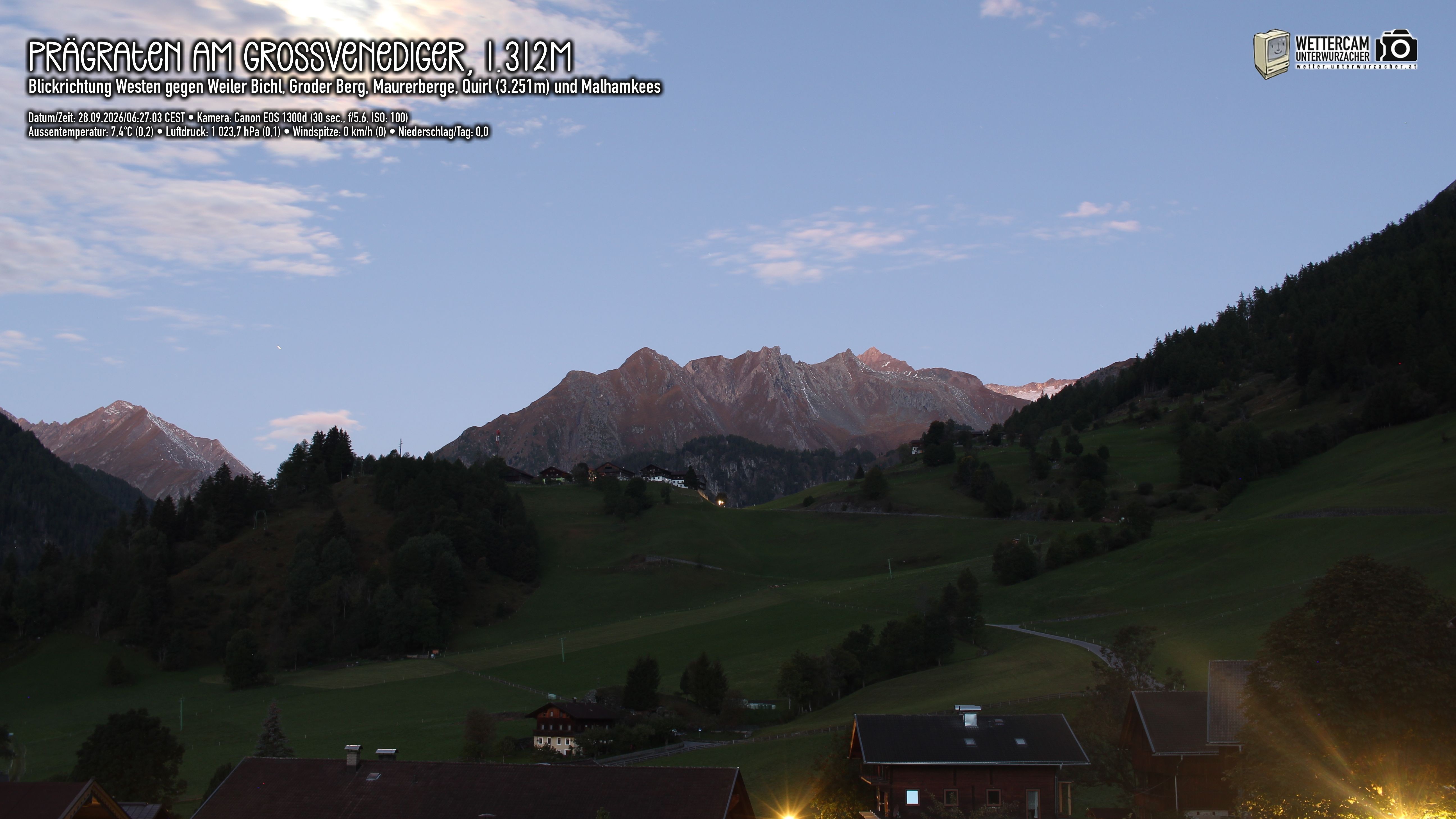 Archiv Foto Webcam Prägraten am Großvenediger - Dorf Bichl und Maurer Berge