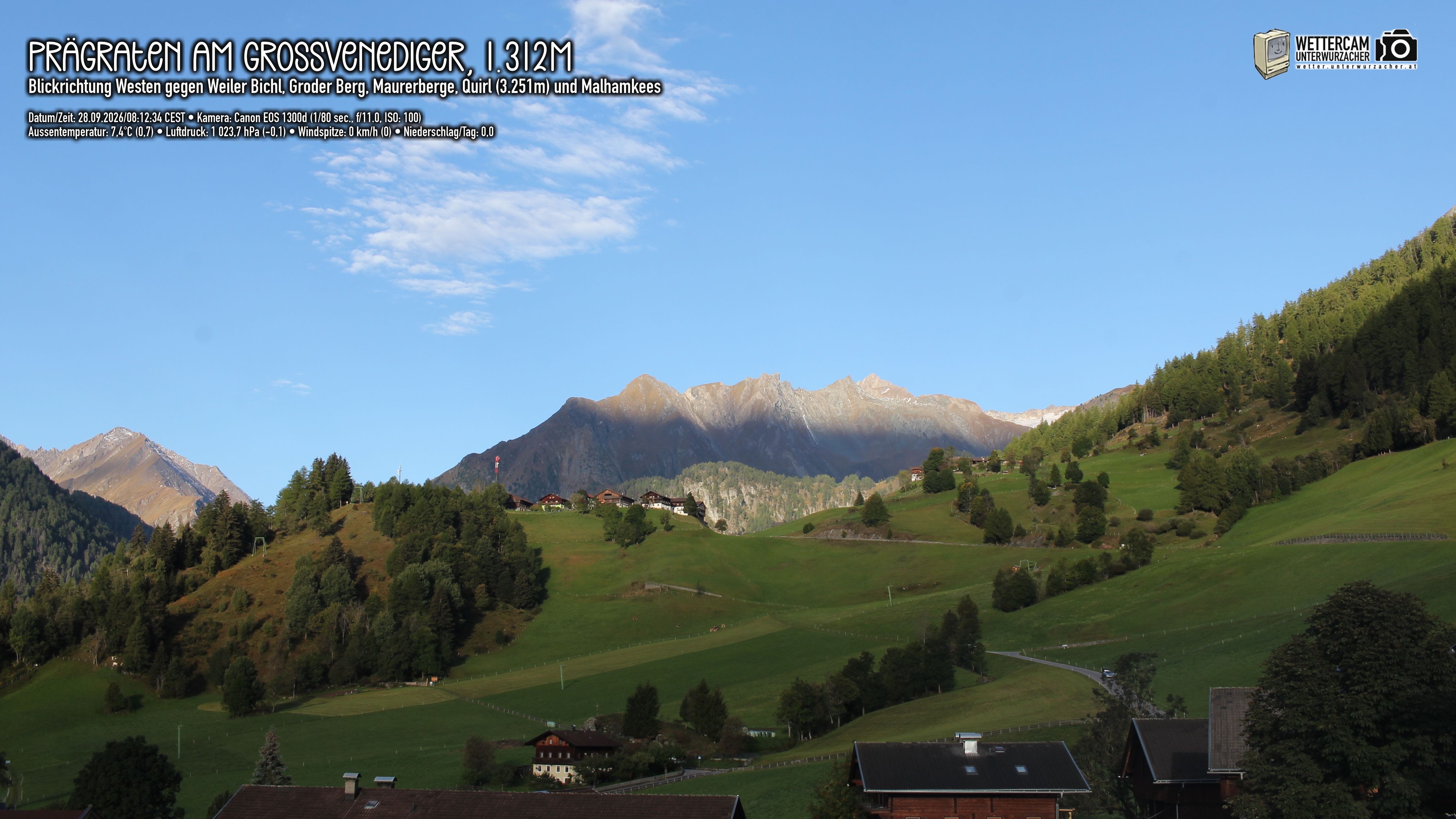 Archiv Foto Webcam Prägraten am Großvenediger - Dorf Bichl und Maurer Berge