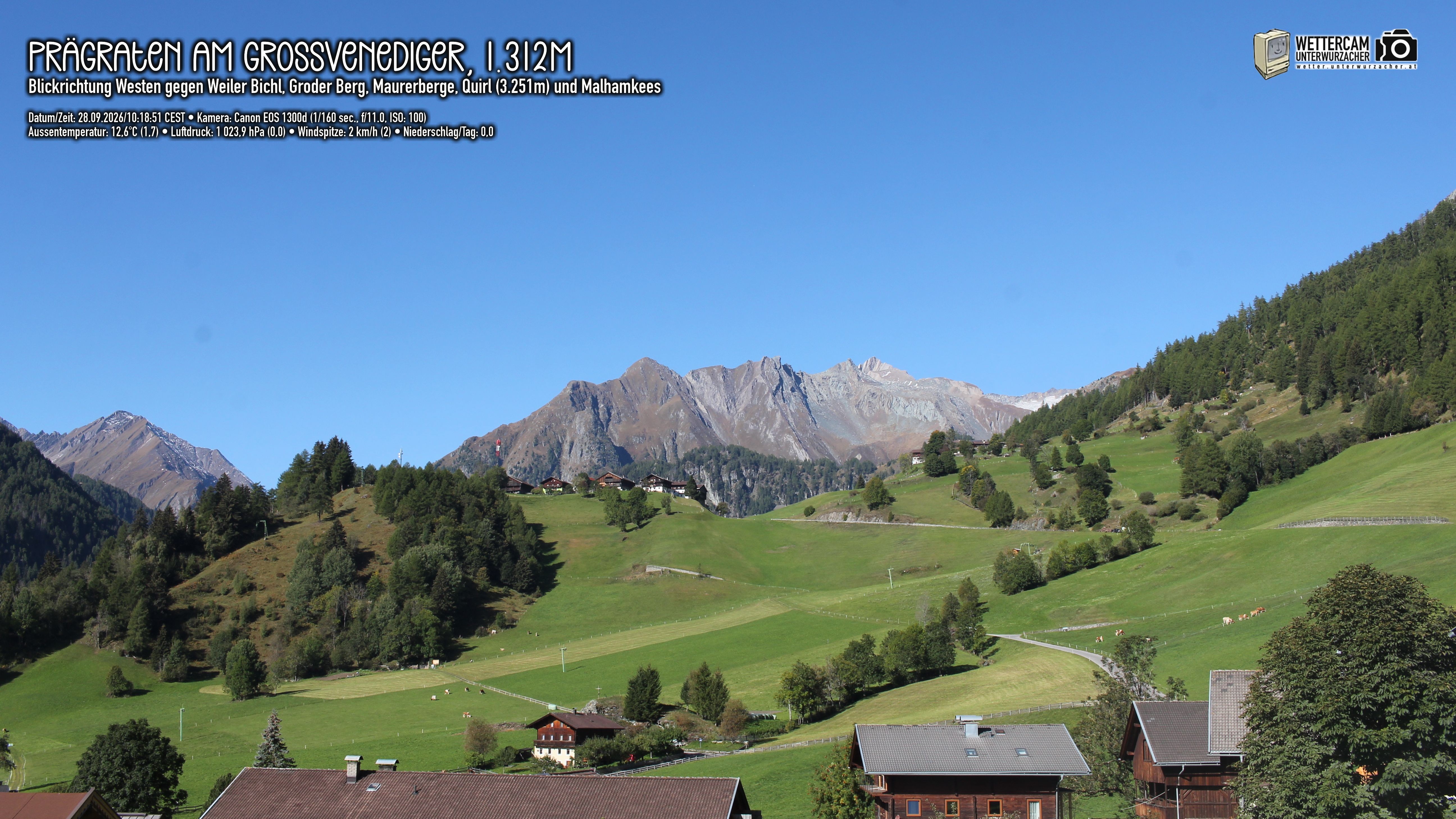 Archiv Foto Webcam Prägraten am Großvenediger - Dorf Bichl und Maurer Berge