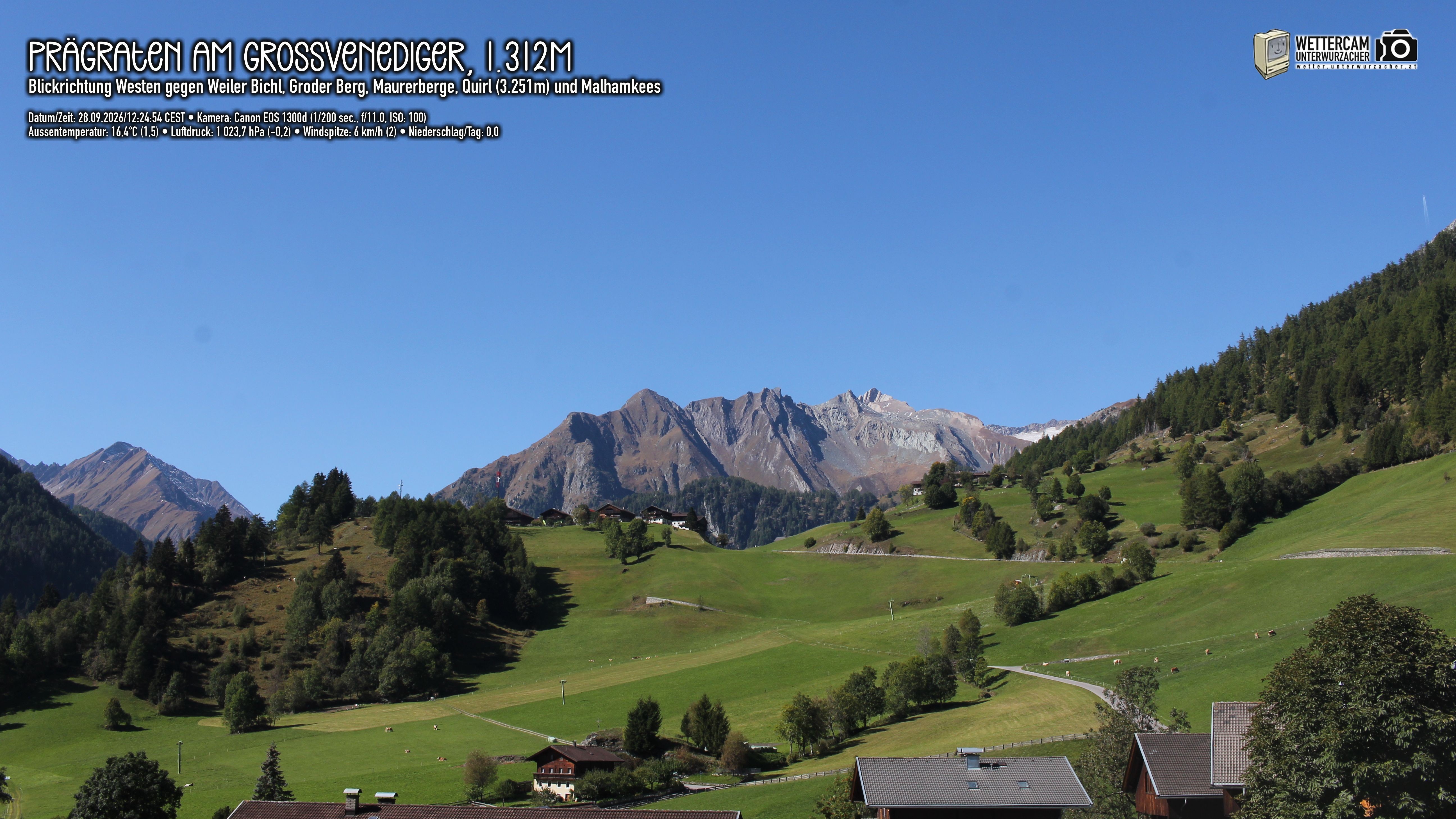 Archiv Foto Webcam Prägraten am Großvenediger - Dorf Bichl und Maurer Berge