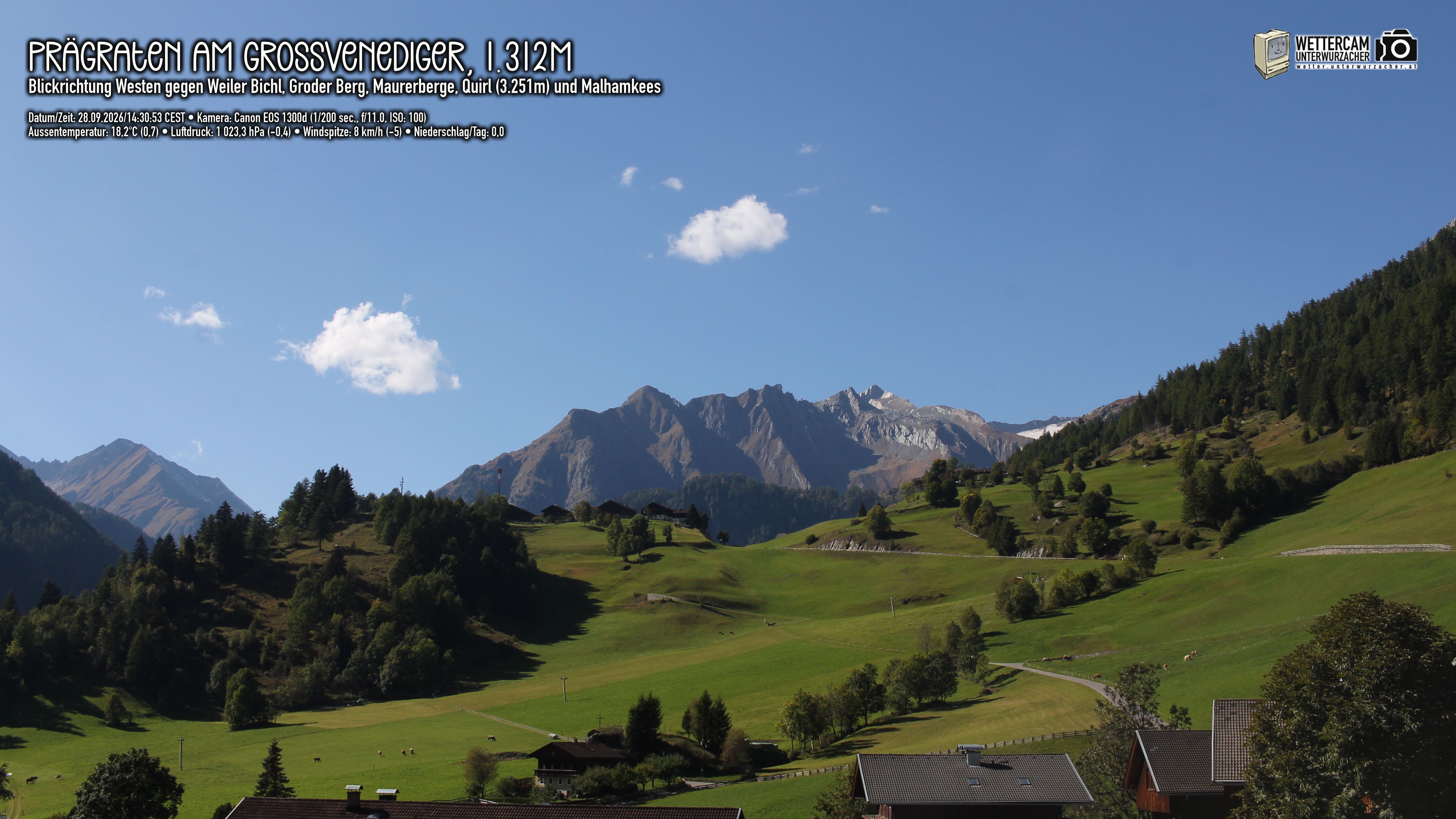 Archiv Foto Webcam Prägraten am Großvenediger - Dorf Bichl und Maurer Berge