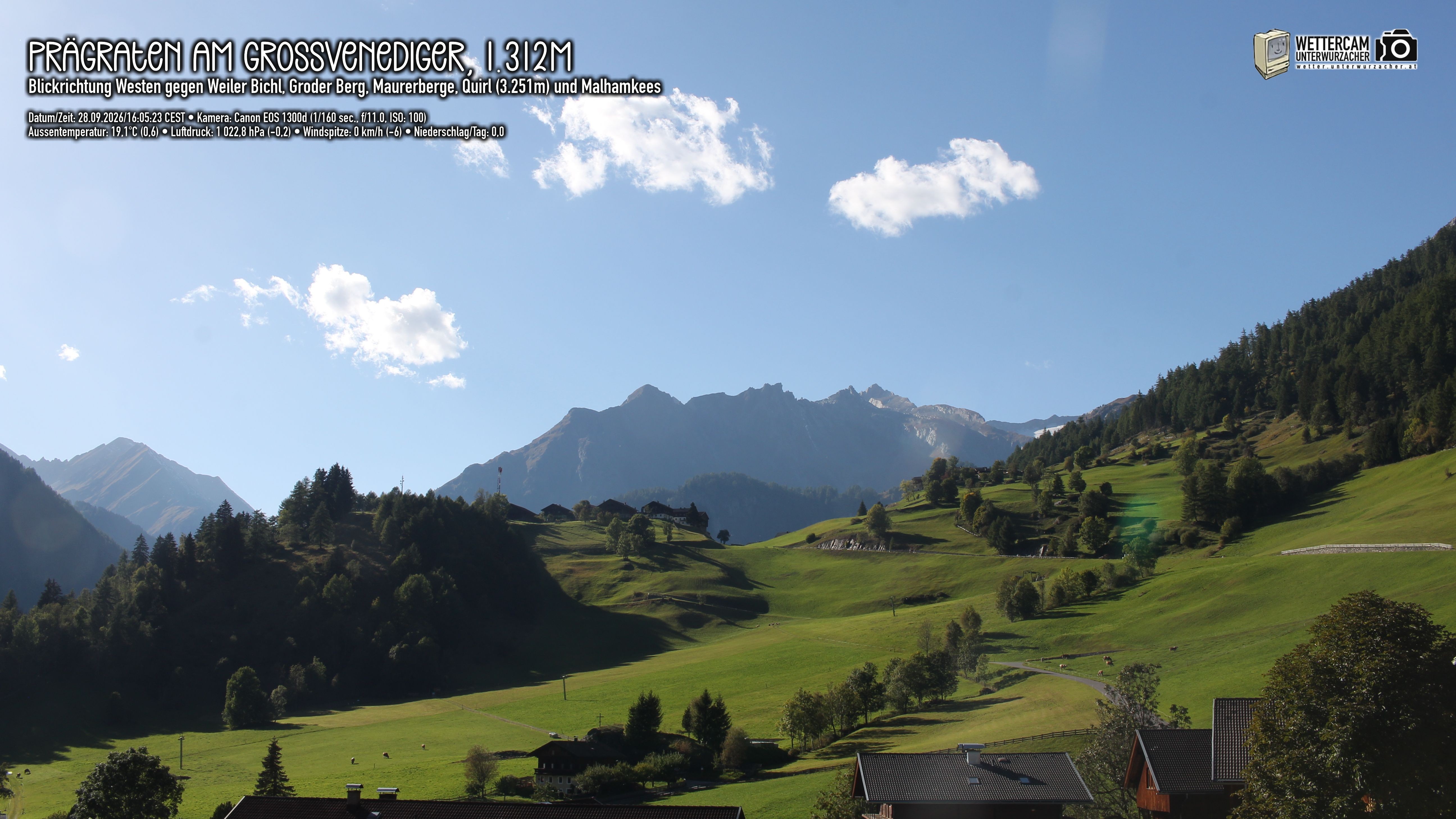 Archiv Foto Webcam Prägraten am Großvenediger - Dorf Bichl und Maurer Berge