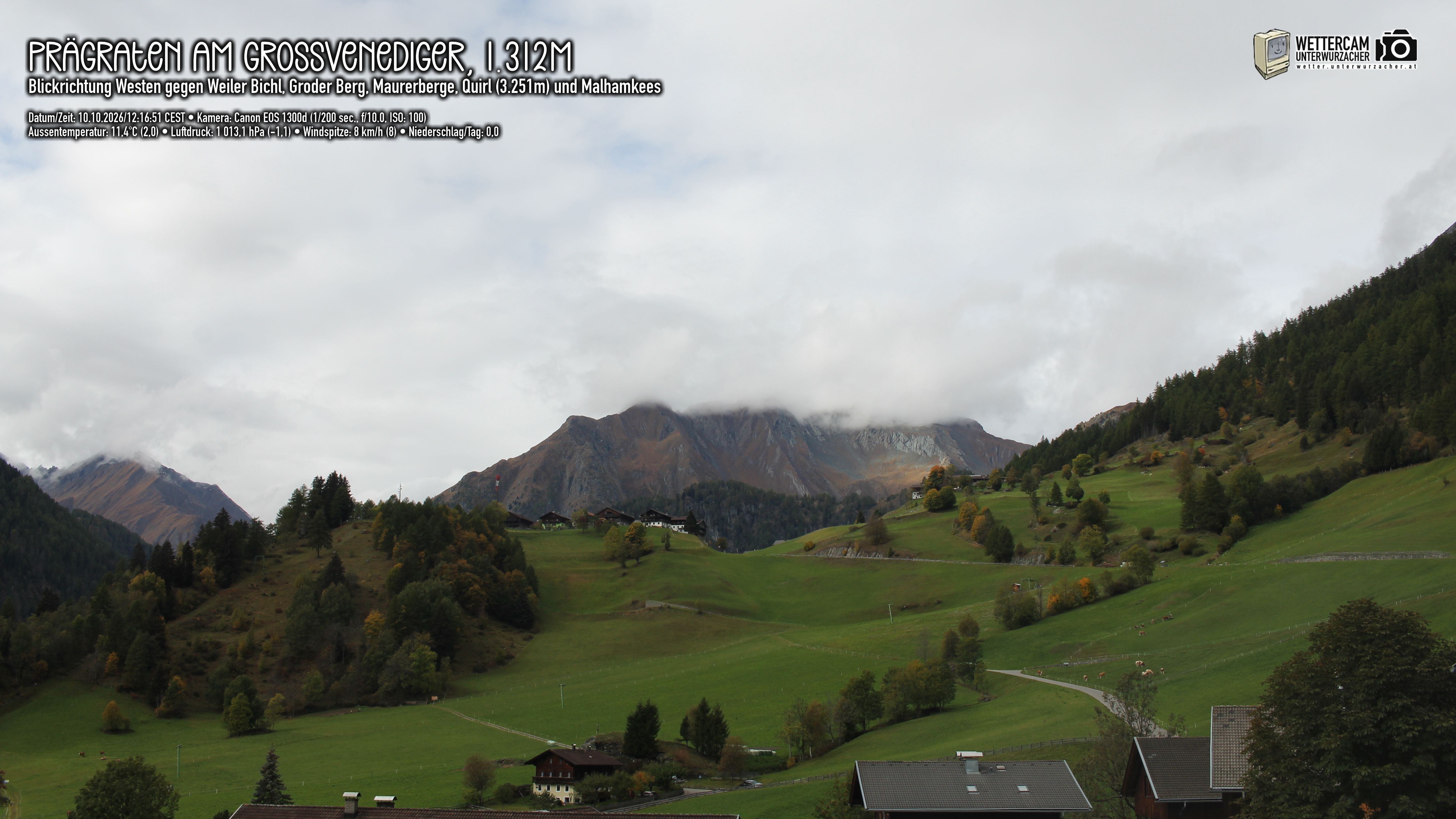 Archived image Webcam Prägraten am Großvenediger - Maurer Berge