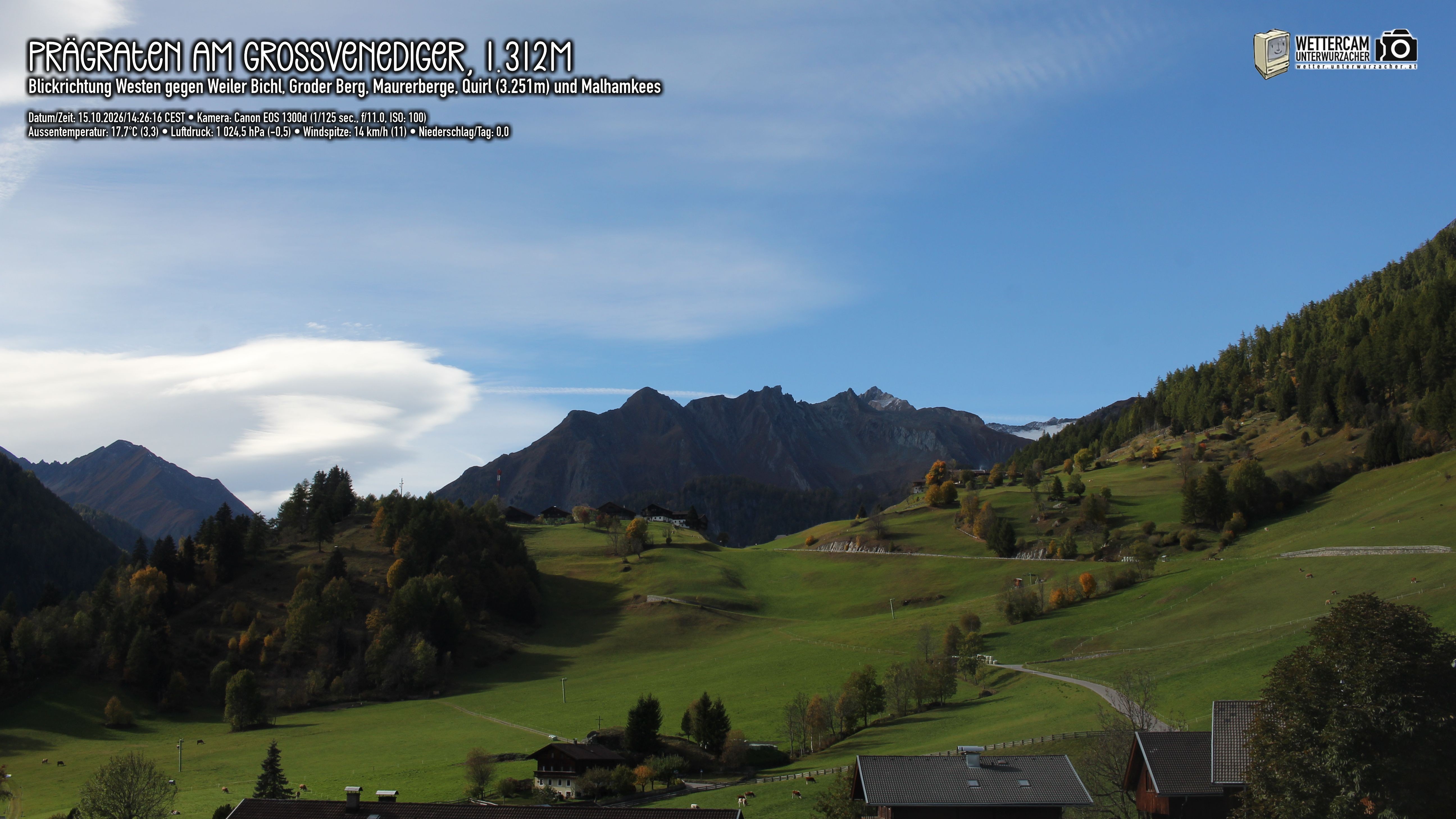 Archived image Webcam Prägraten am Großvenediger - Maurer Berge