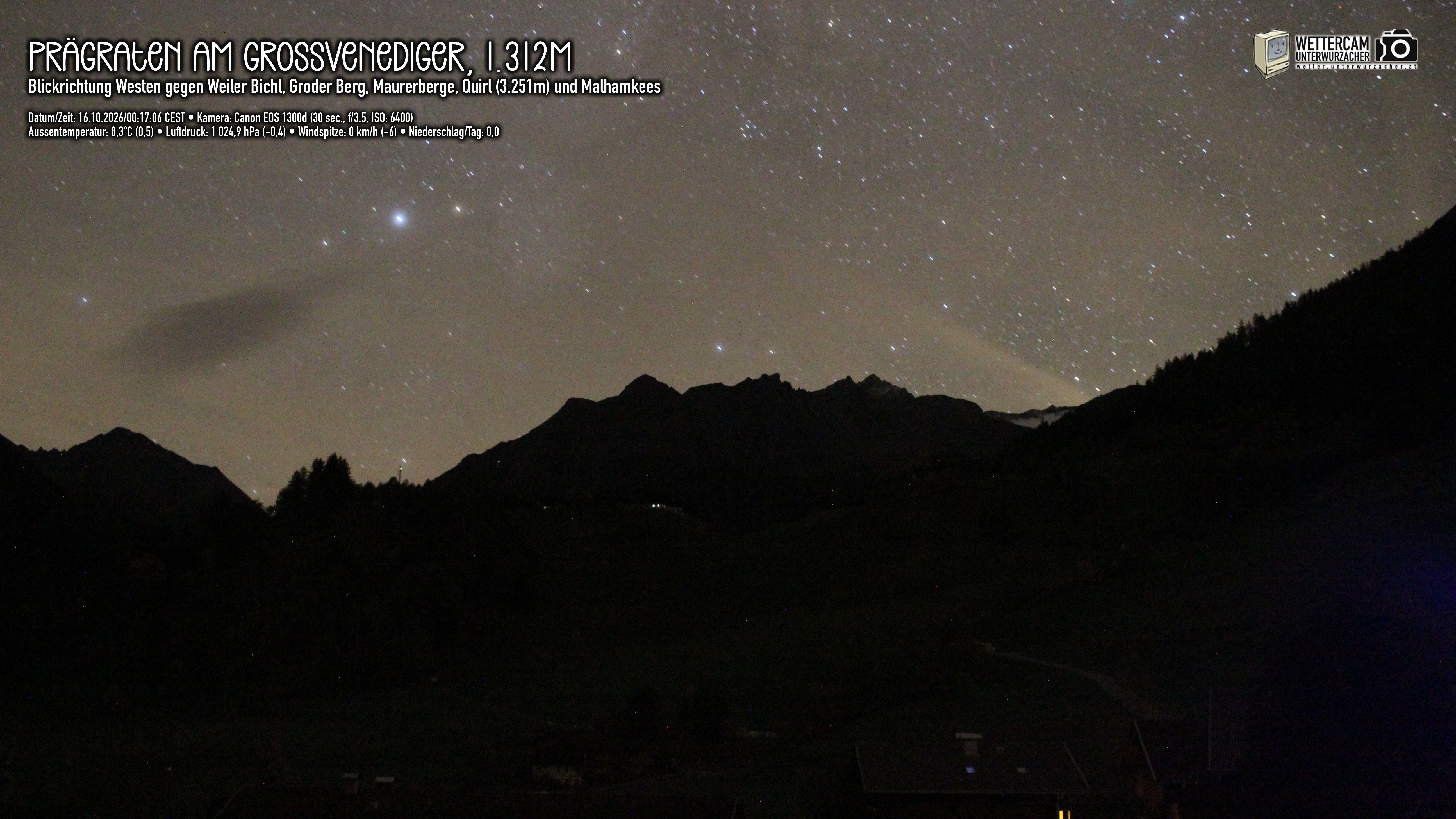 Archiv Foto Webcam Prägraten am Großvenediger - Dorf Bichl und Maurer Berge