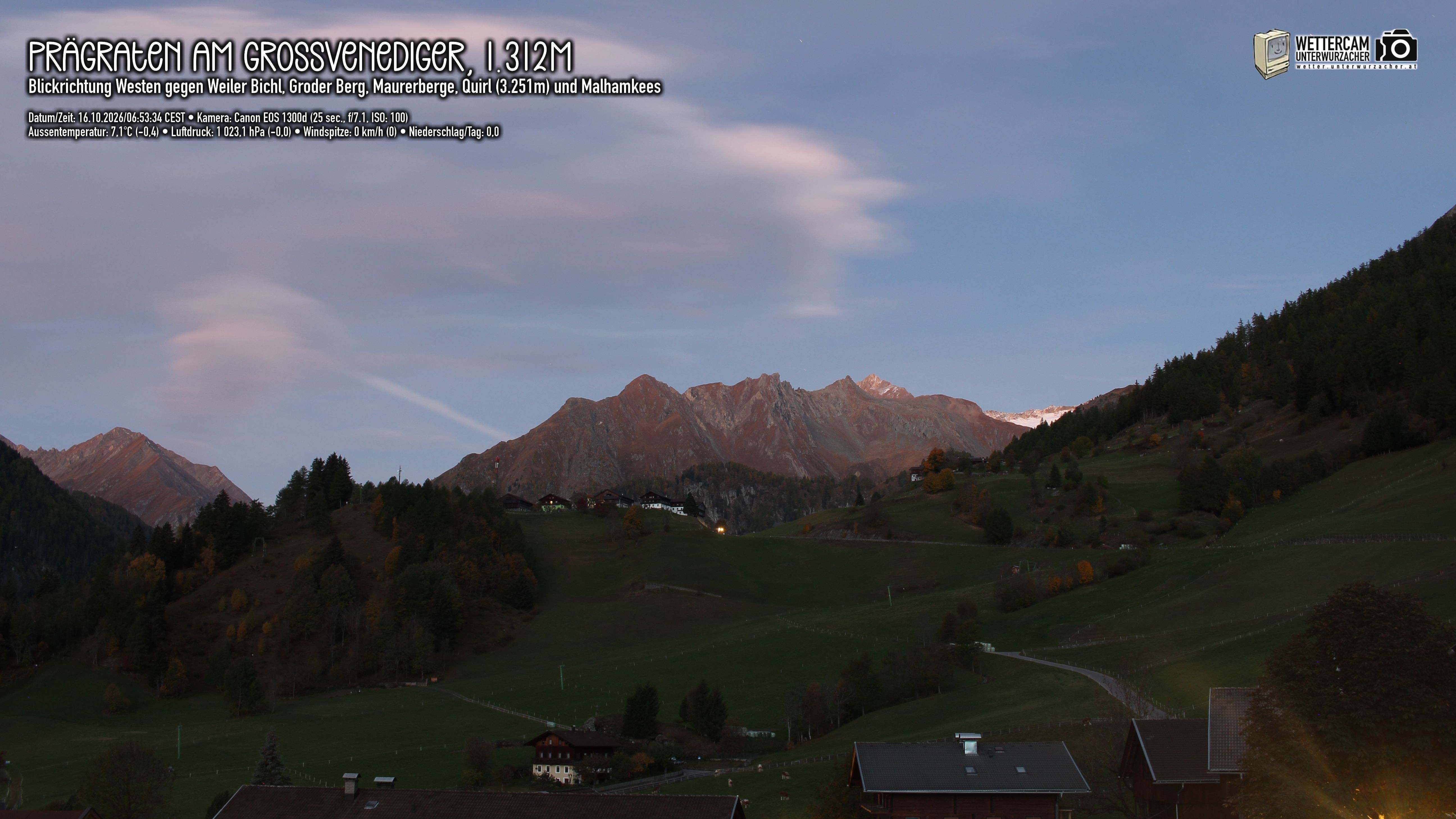 Archiv Foto Webcam Prägraten am Großvenediger - Dorf Bichl und Maurer Berge