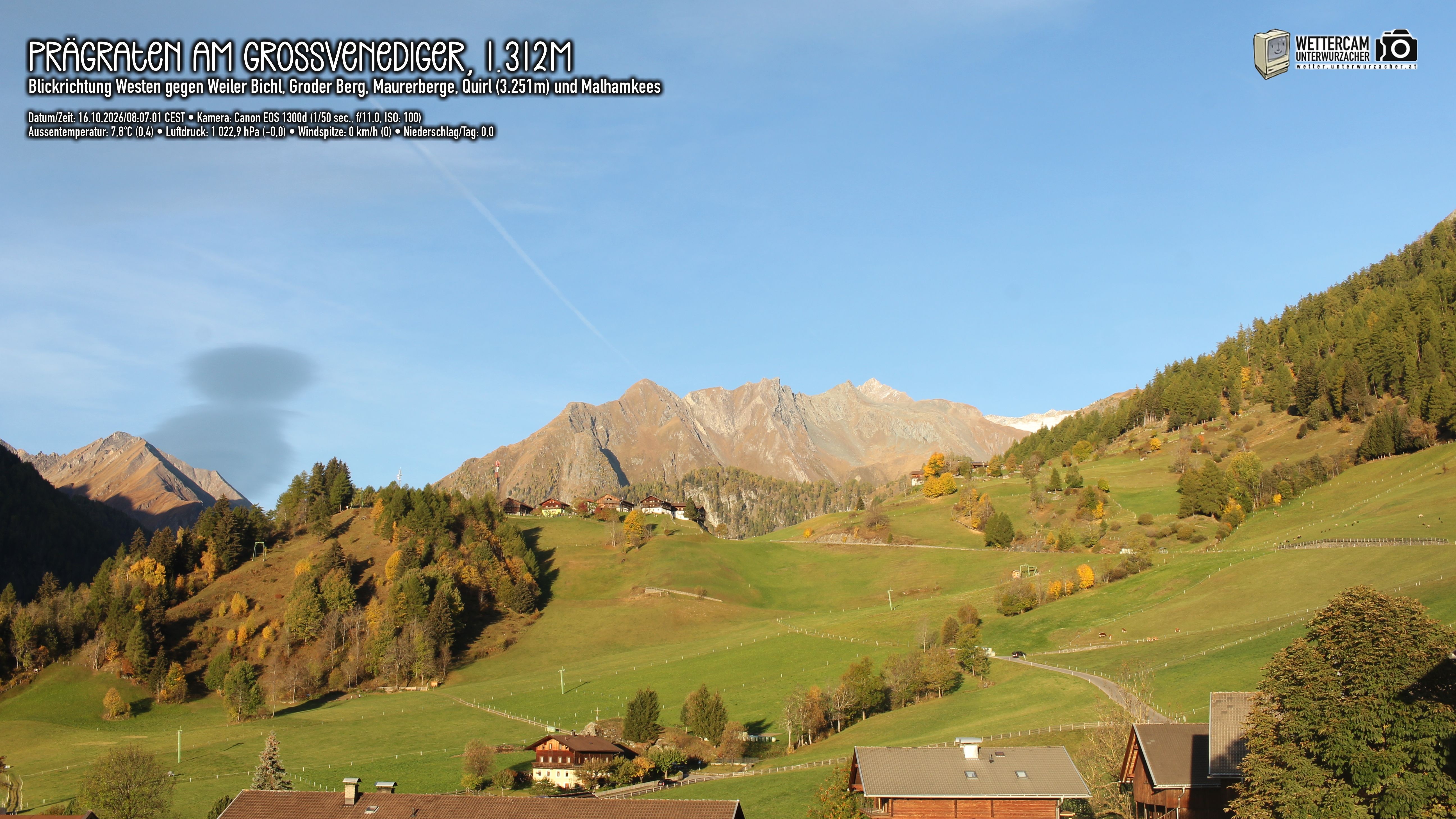 Archiv Foto Webcam Prägraten am Großvenediger - Dorf Bichl und Maurer Berge