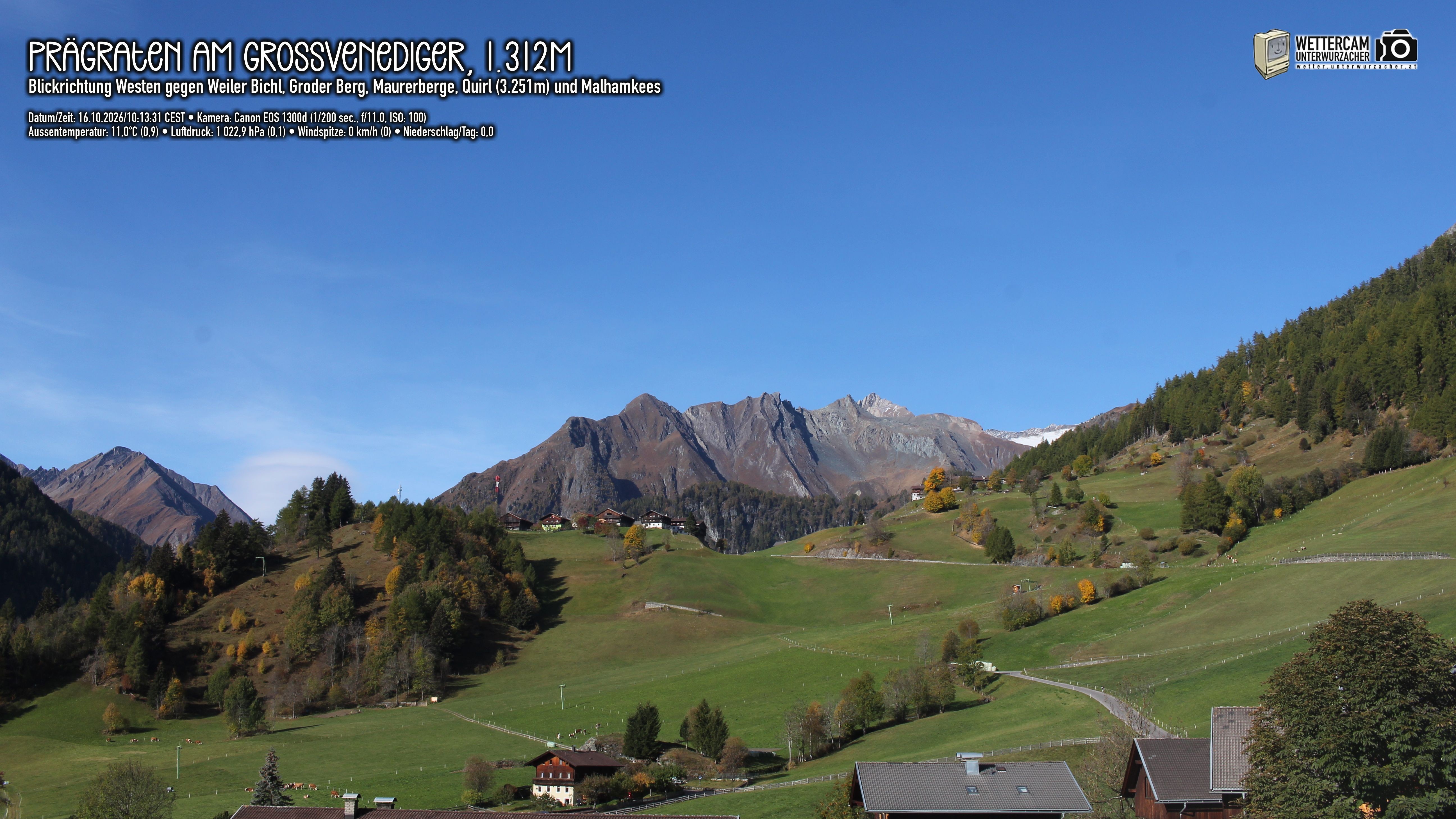 Archiv Foto Webcam Prägraten am Großvenediger - Dorf Bichl und Maurer Berge