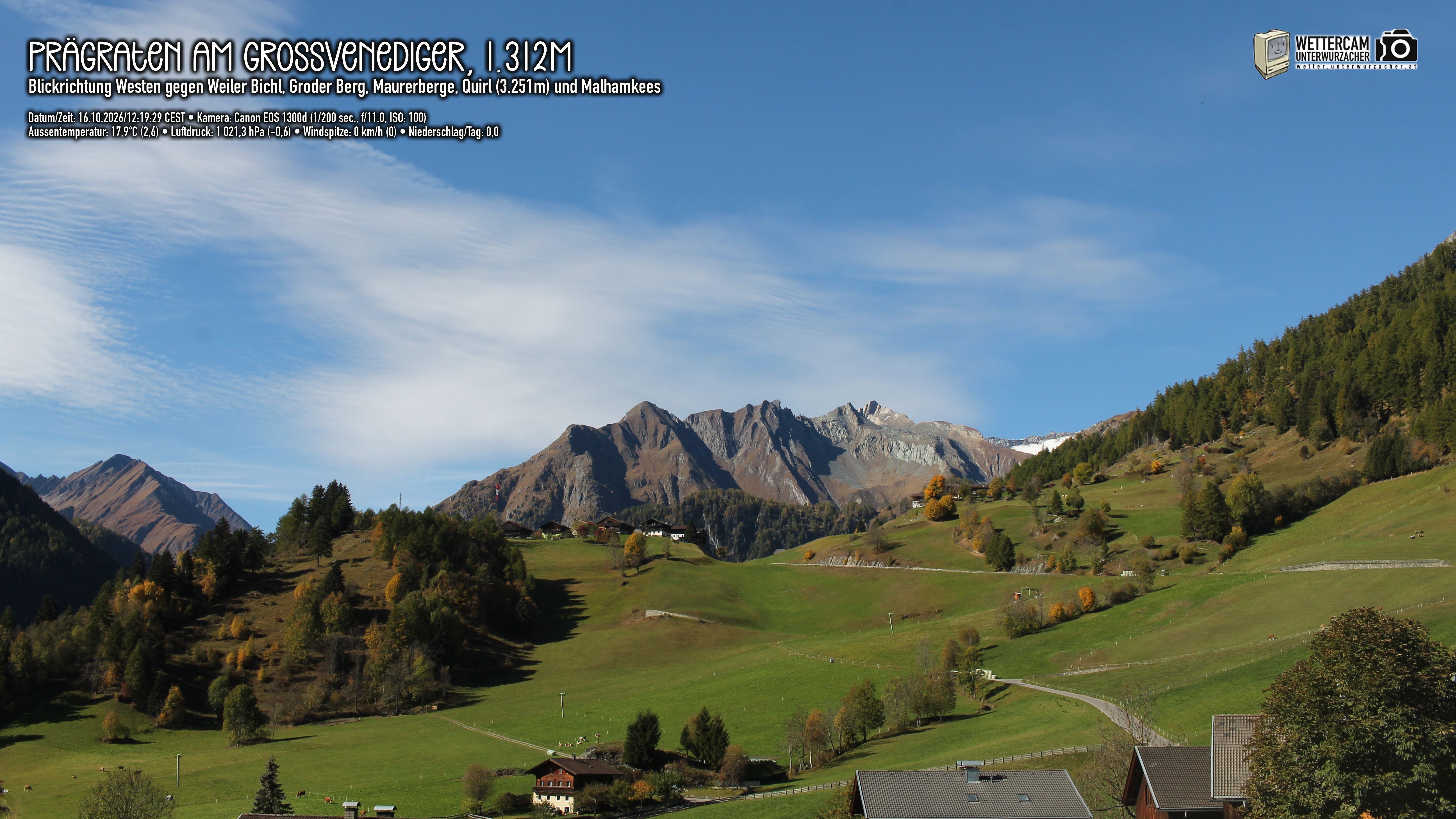 Archiv Foto Webcam Prägraten am Großvenediger - Dorf Bichl und Maurer Berge