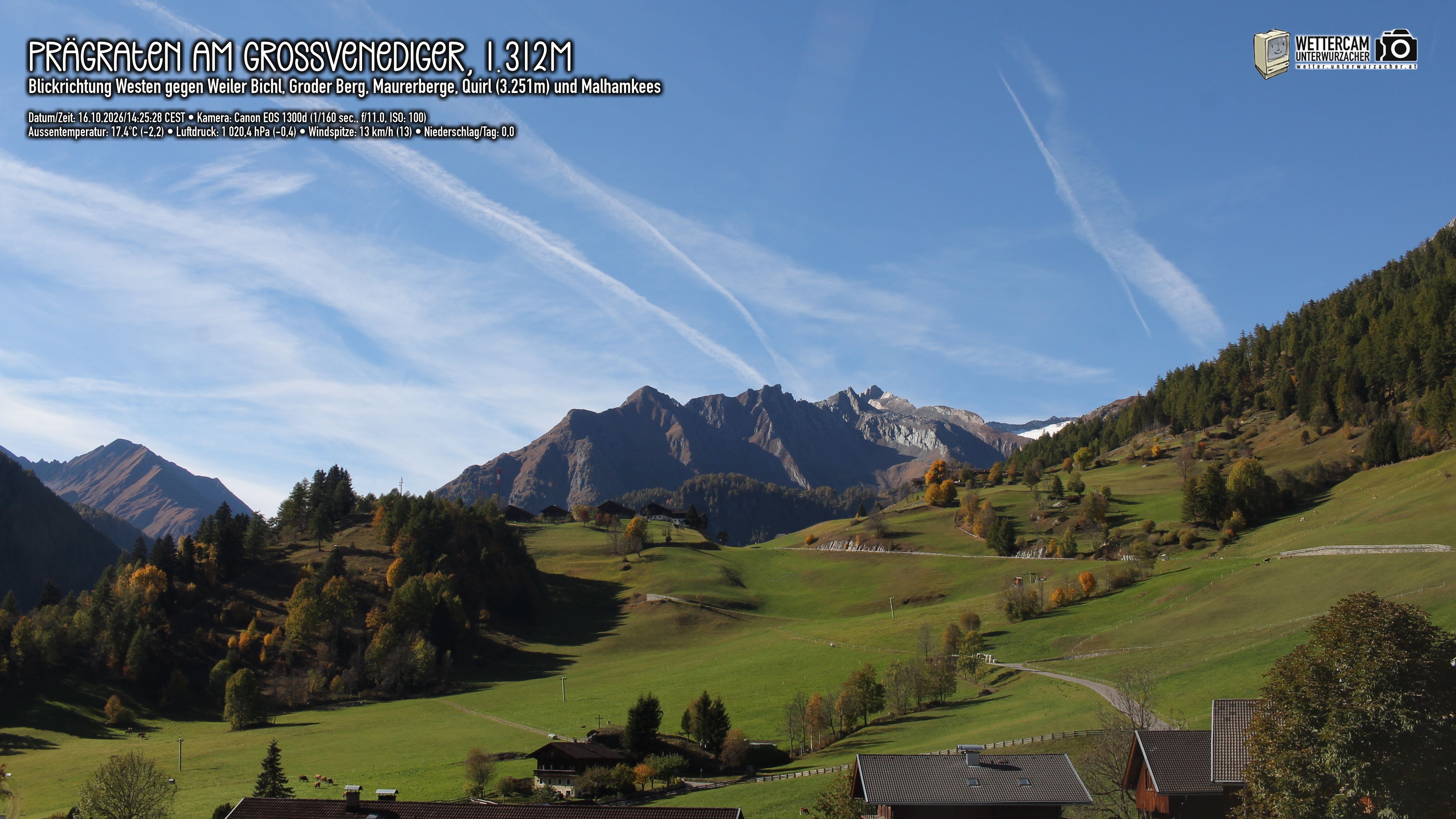 Archiv Foto Webcam Prägraten am Großvenediger - Dorf Bichl und Maurer Berge