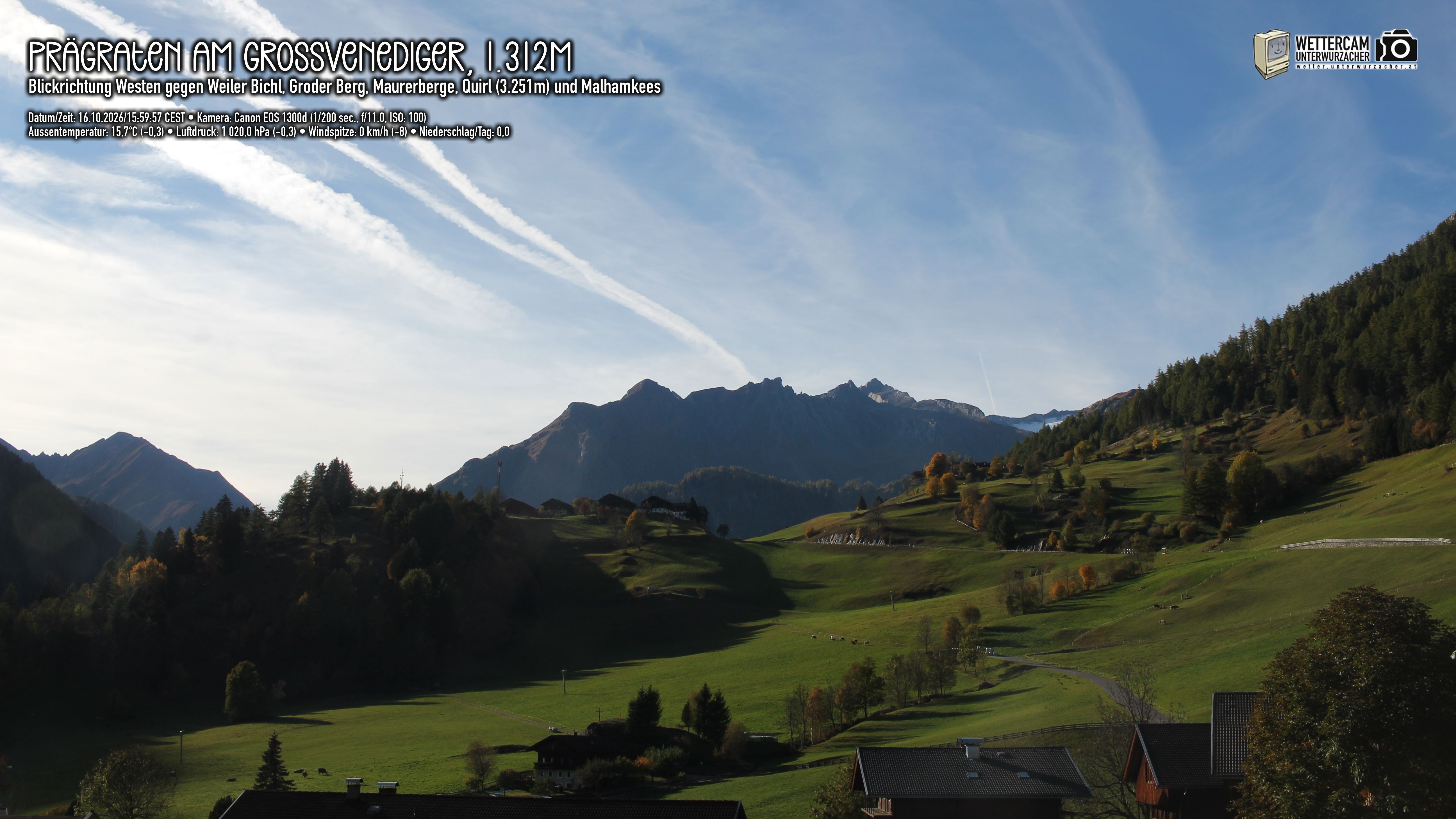Archiv Foto Webcam Prägraten am Großvenediger - Dorf Bichl und Maurer Berge