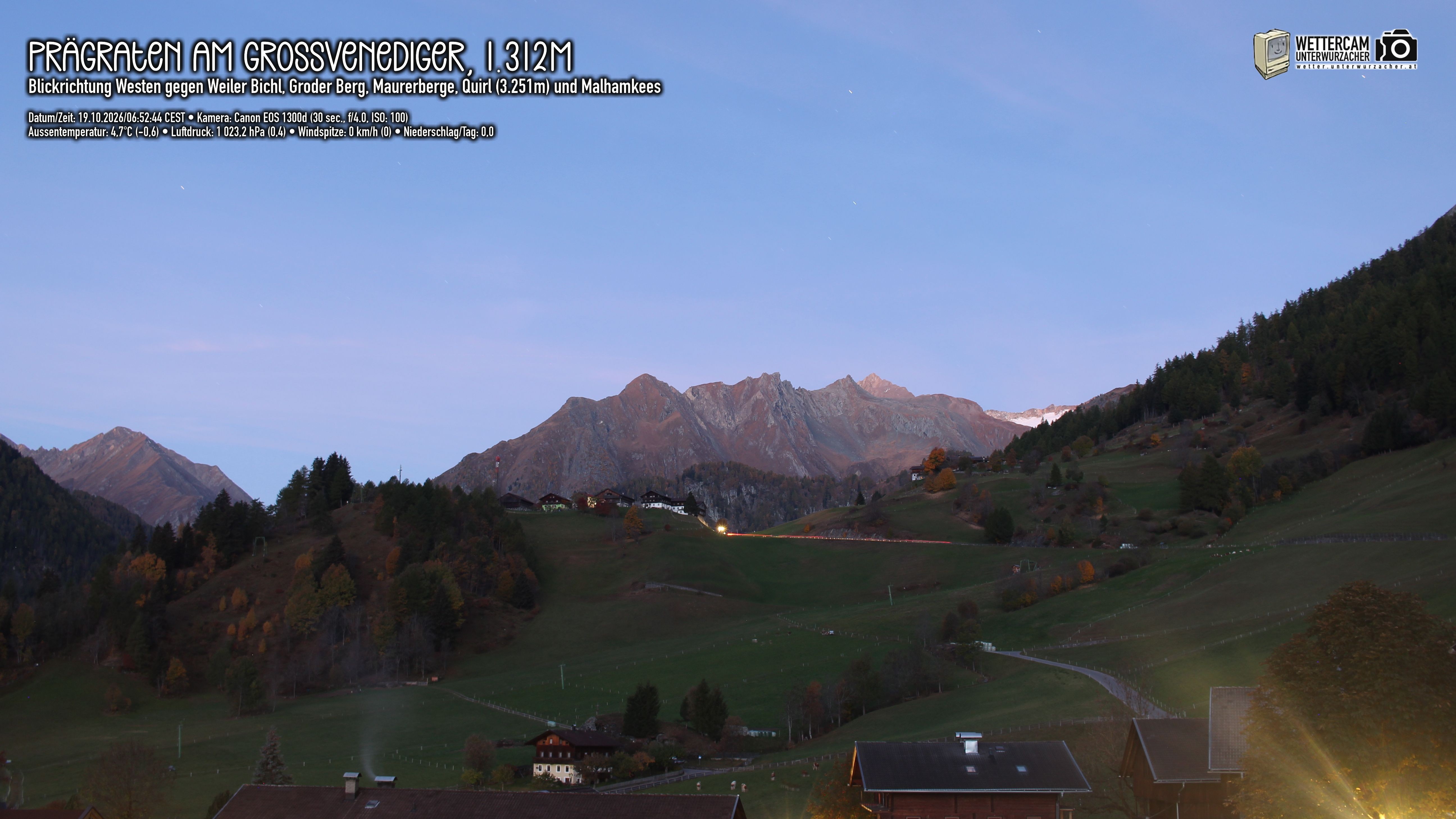 Archiv Foto Webcam Prägraten am Großvenediger - Dorf Bichl und Maurer Berge