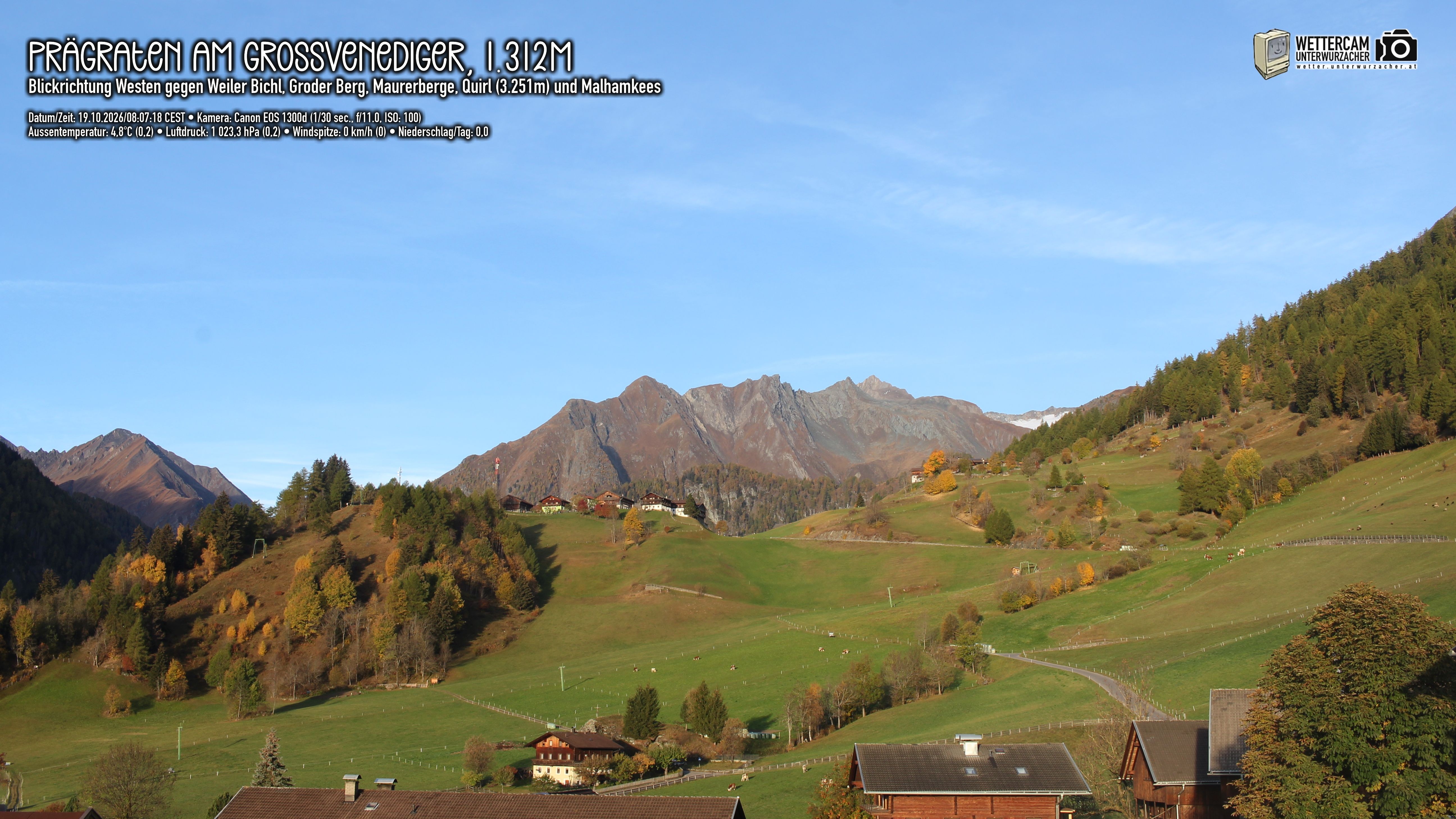 Archiv Foto Webcam Prägraten am Großvenediger - Dorf Bichl und Maurer Berge