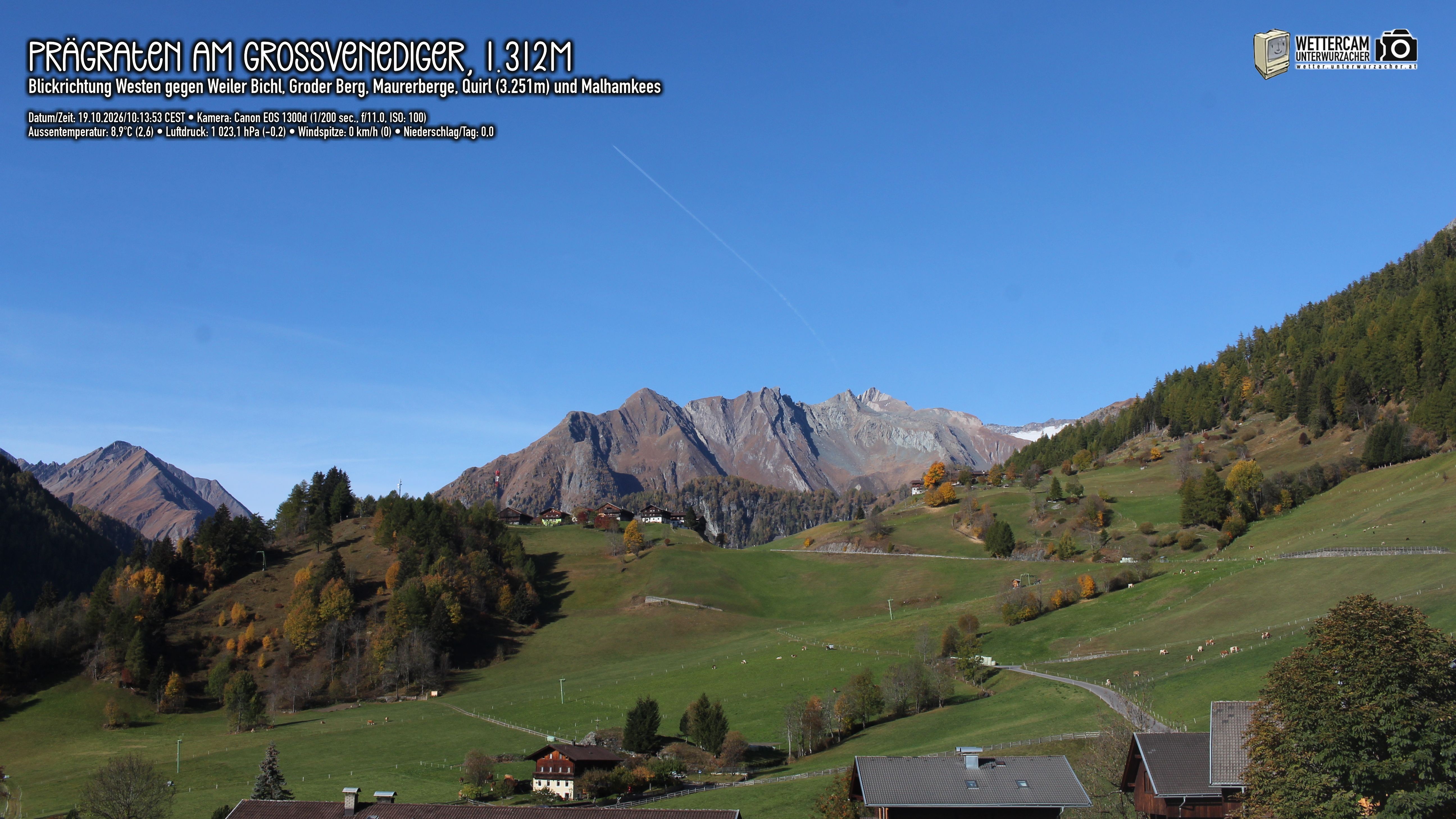 Archiv Foto Webcam Prägraten am Großvenediger - Dorf Bichl und Maurer Berge