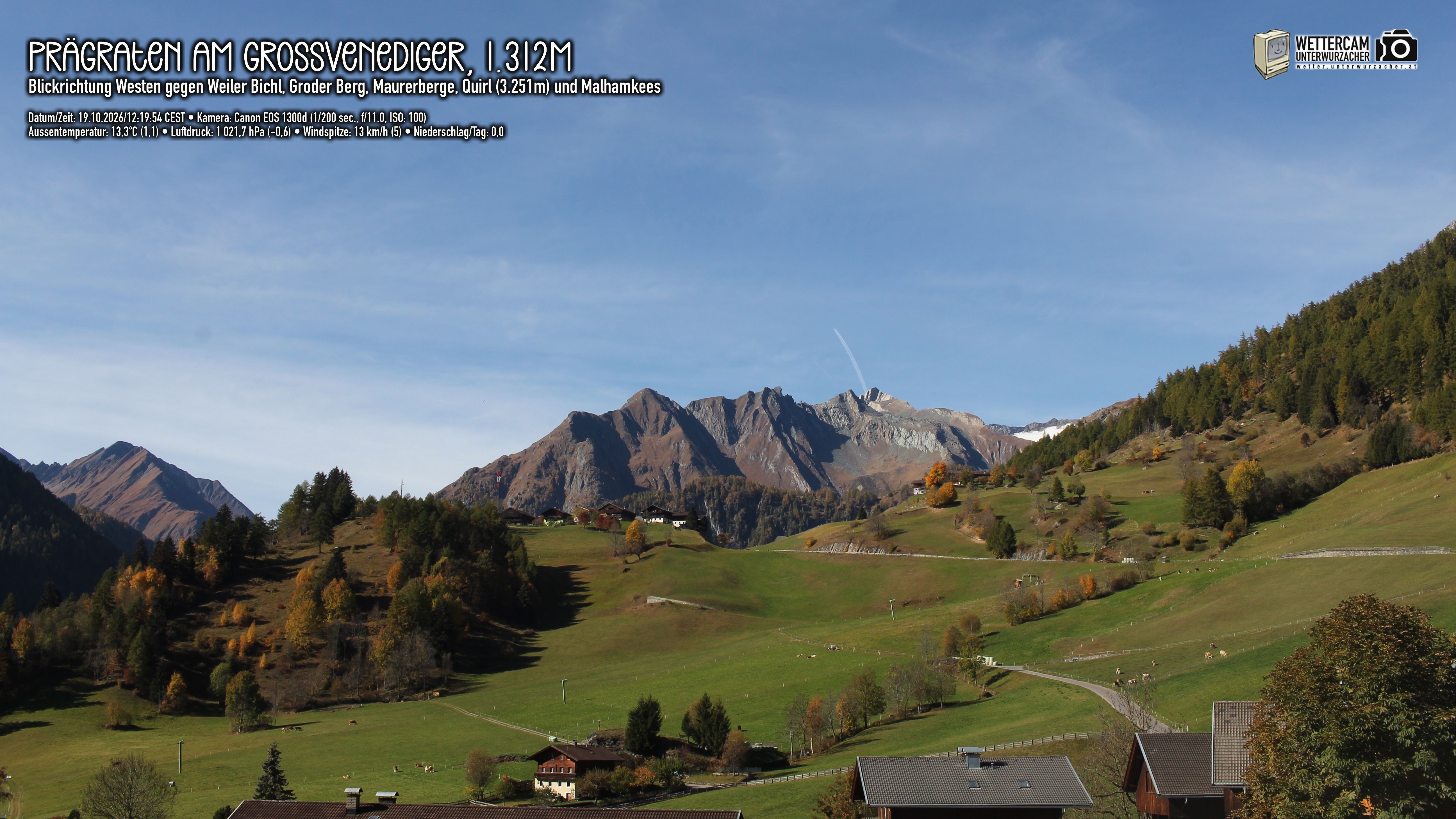Archiv Foto Webcam Prägraten am Großvenediger - Dorf Bichl und Maurer Berge