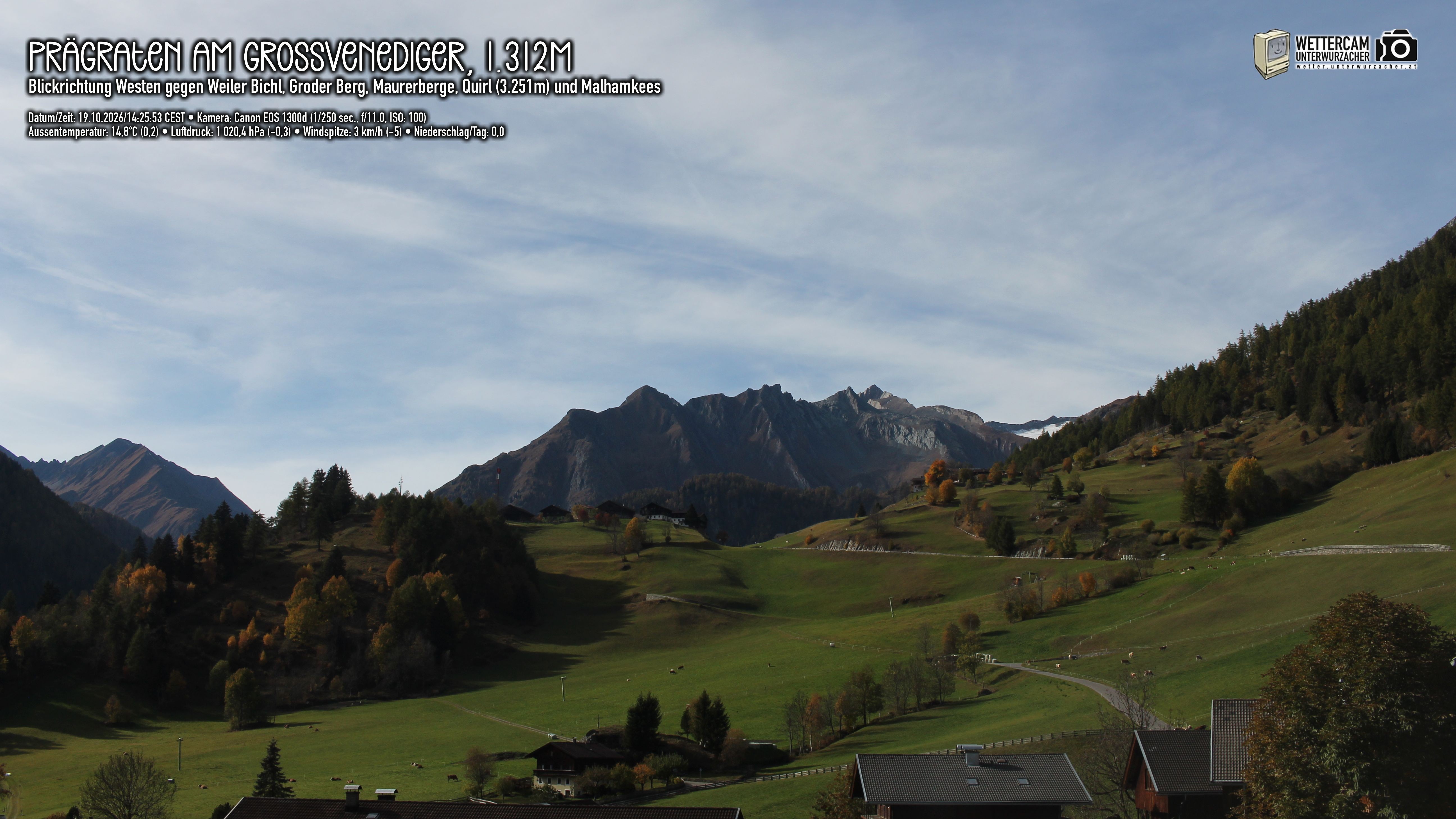 Archiv Foto Webcam Prägraten am Großvenediger - Dorf Bichl und Maurer Berge