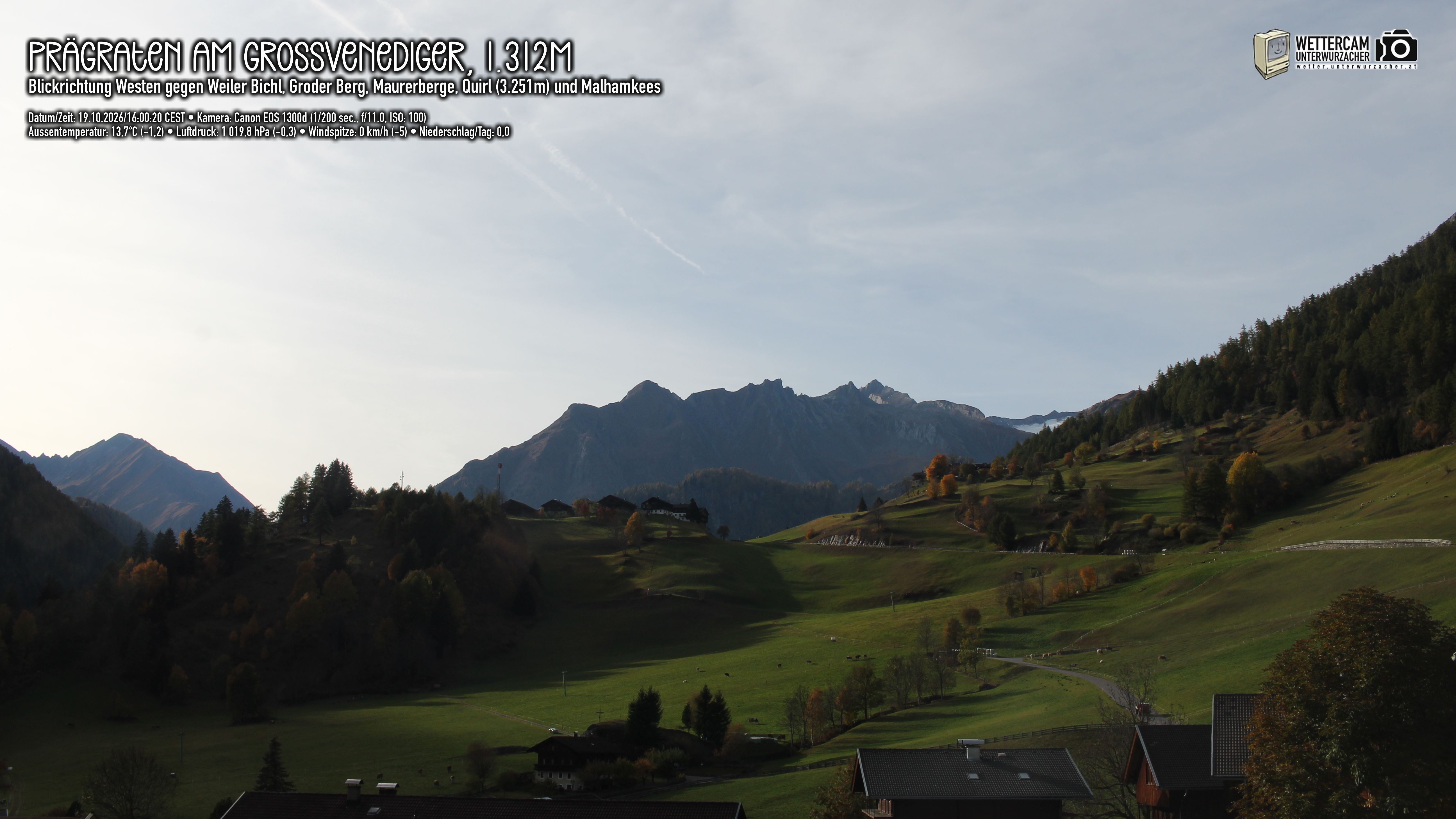 Archiv Foto Webcam Prägraten am Großvenediger - Dorf Bichl und Maurer Berge