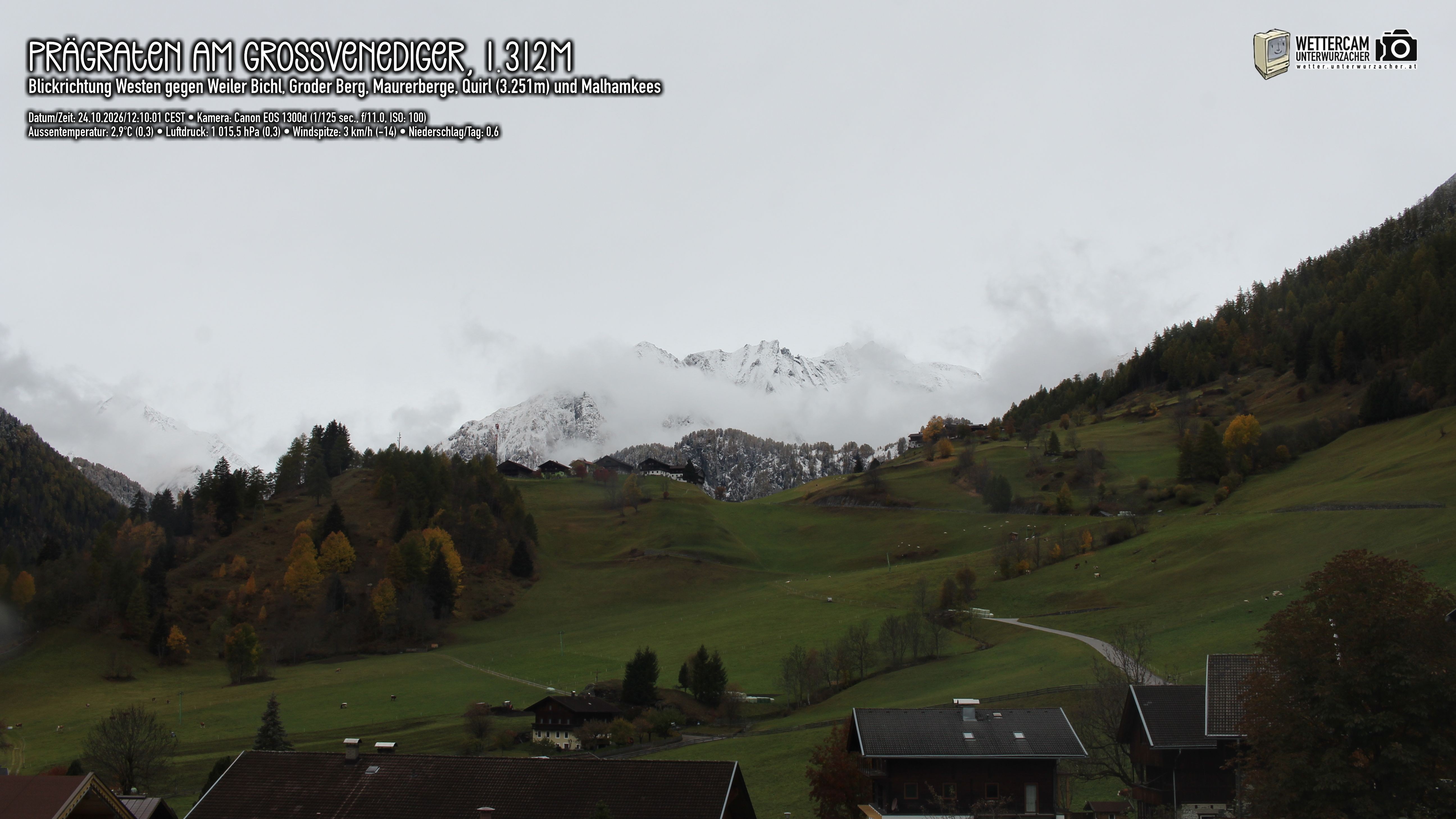 Archiv Foto Webcam Prägraten am Großvenediger - Dorf Bichl und Maurer Berge