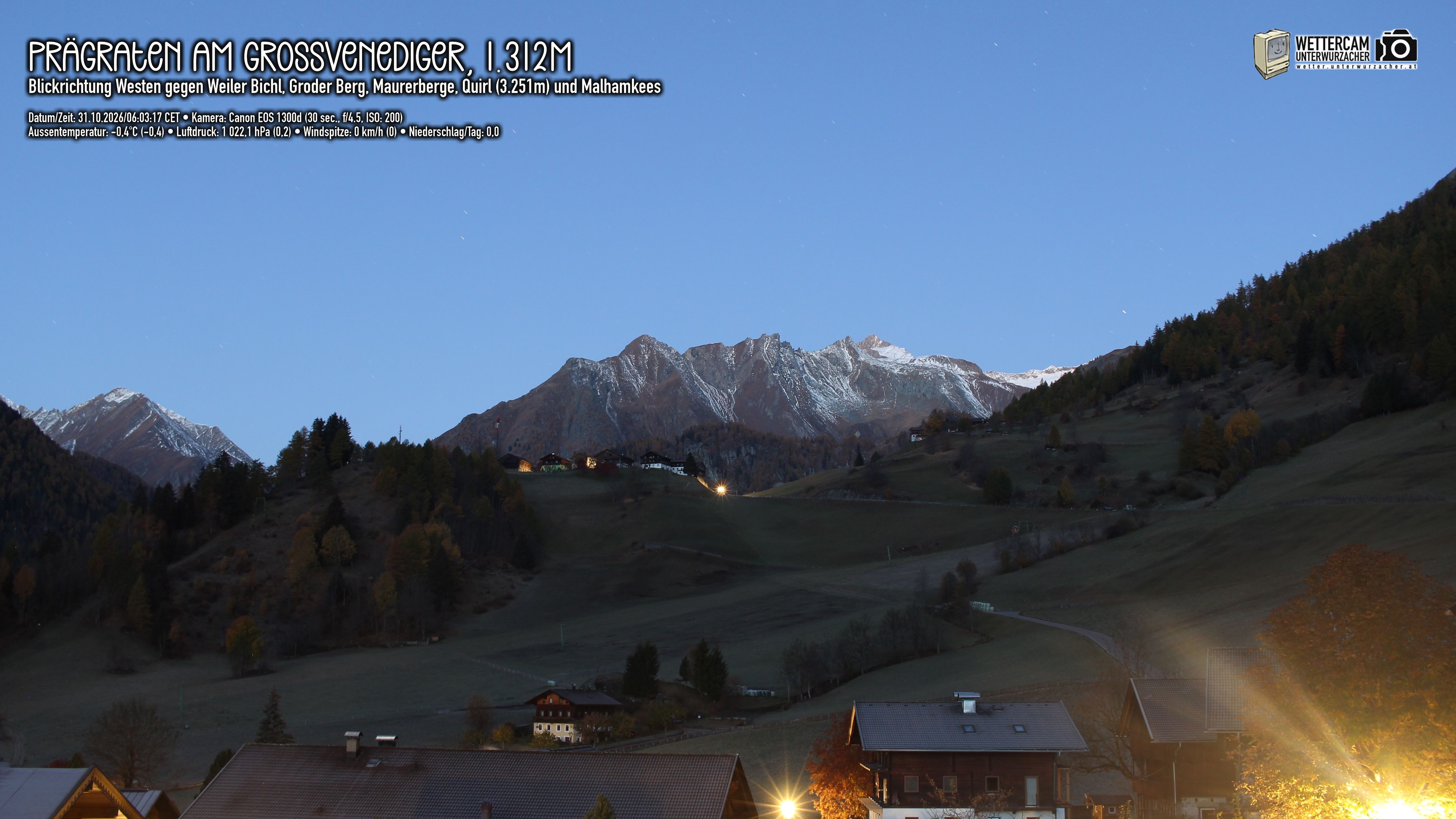 Archiv Foto Webcam Prägraten am Großvenediger - Dorf Bichl und Maurer Berge
