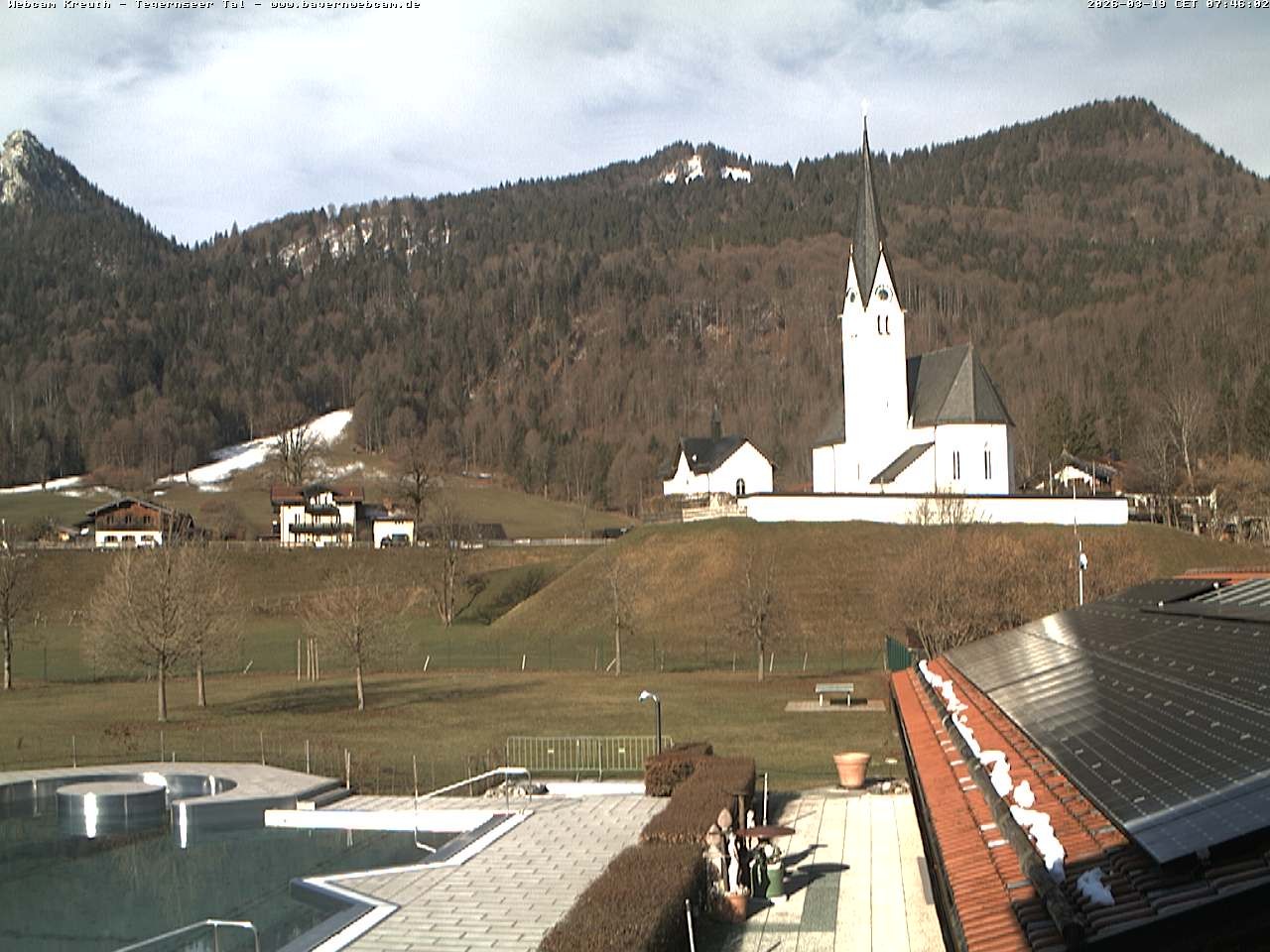 Archiv Foto Webcam Kreuth: Kirche und Freibad