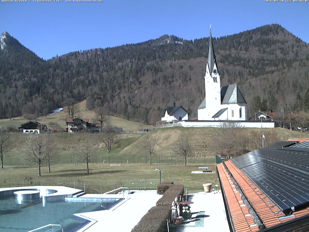 Archiv Foto Webcam Kreuth: Kirche und Freibad