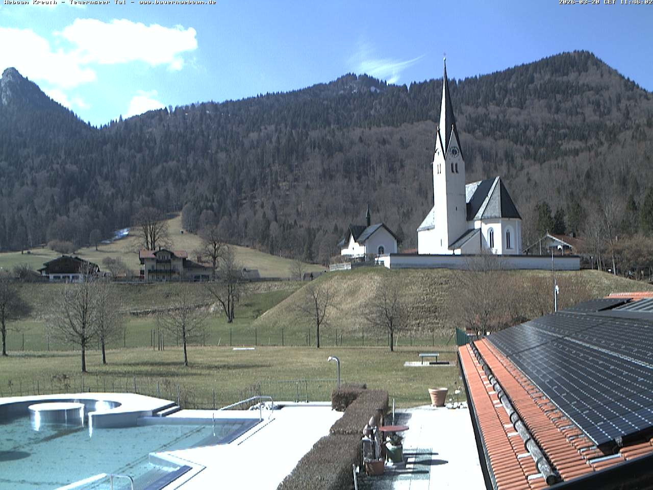 Archiv Foto Webcam Kreuth: Kirche und Freibad