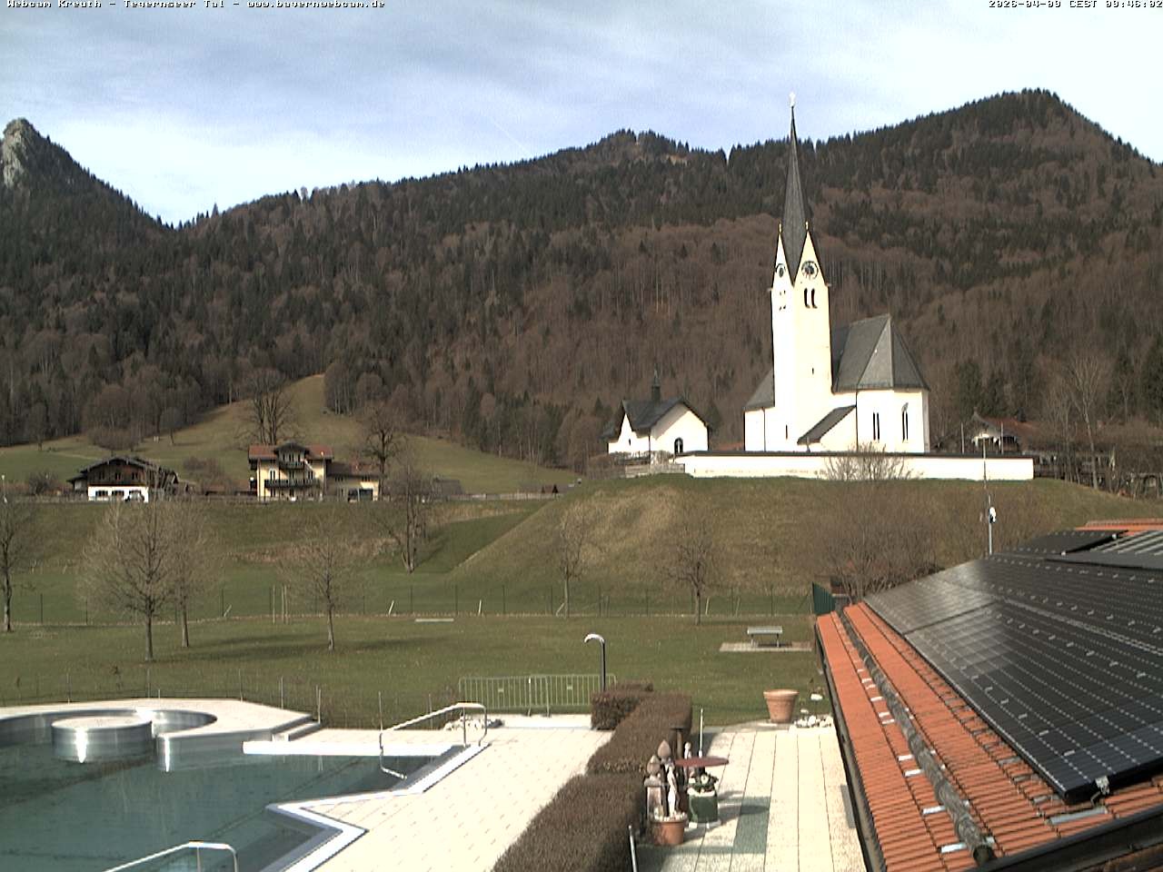 Archiv Foto Webcam Kreuth: Kirche und Freibad