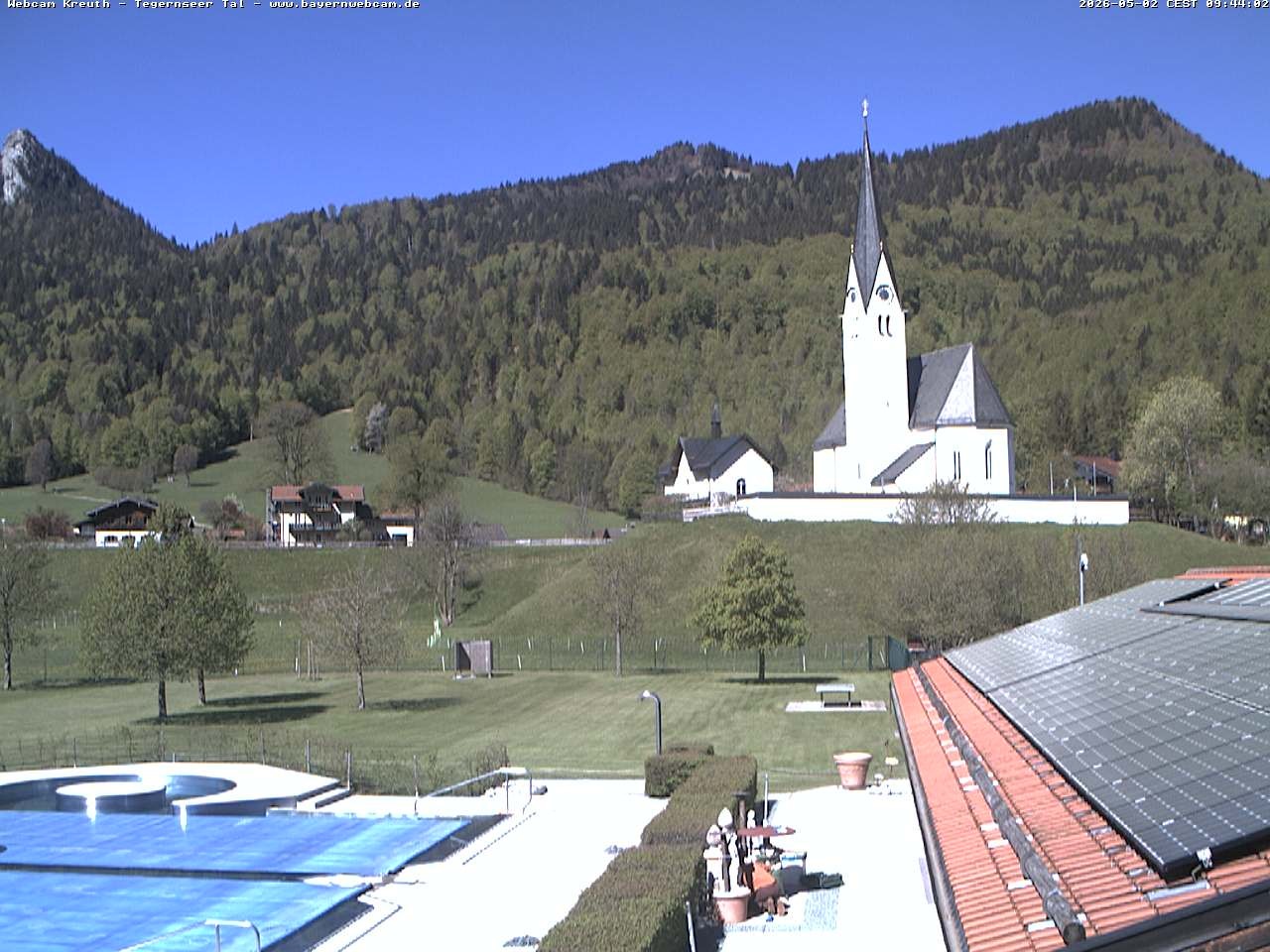 Archiv Foto Webcam Kreuth: Kirche und Freibad