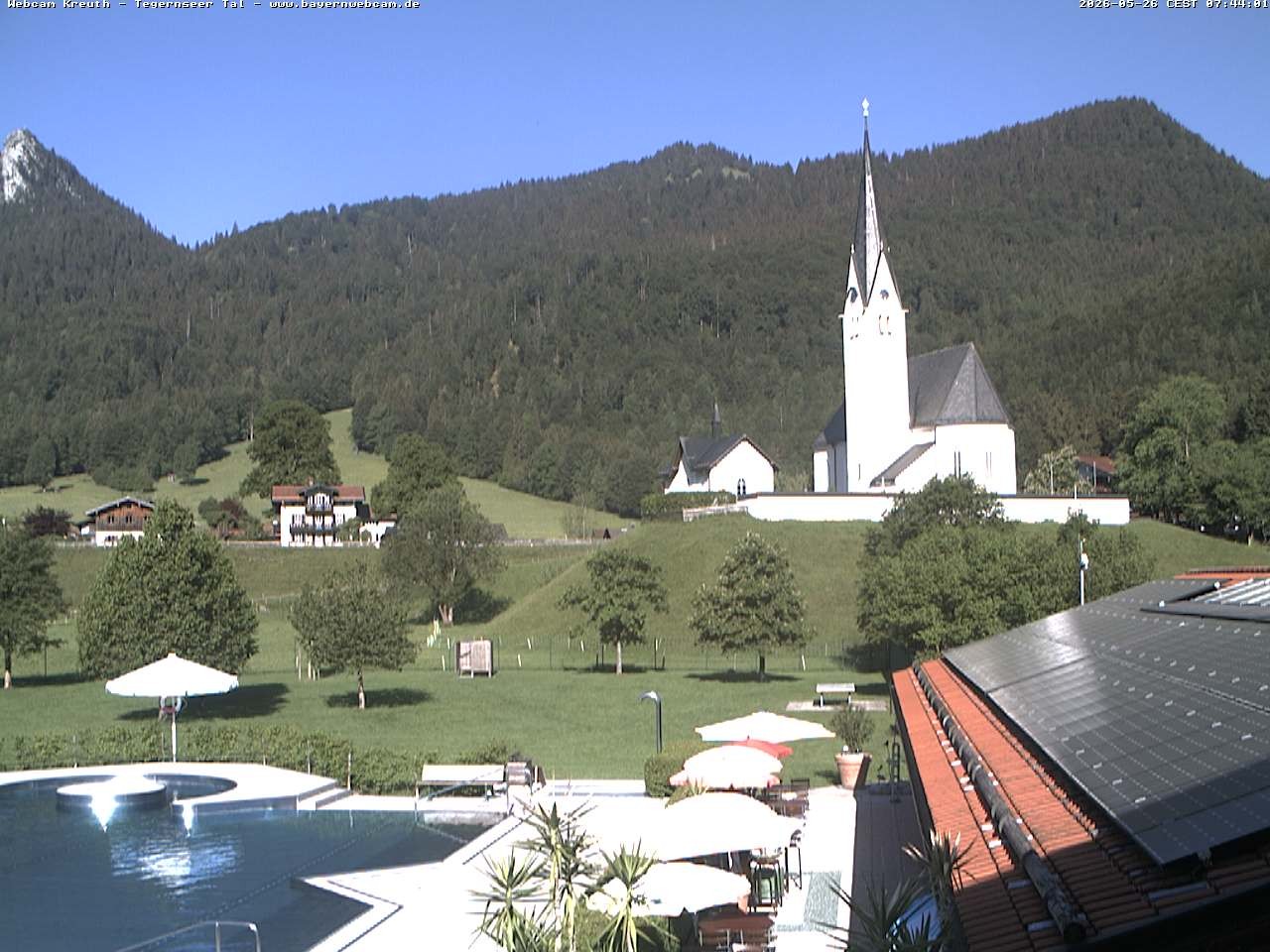 Archiv Foto Webcam Kreuth: Kirche und Freibad