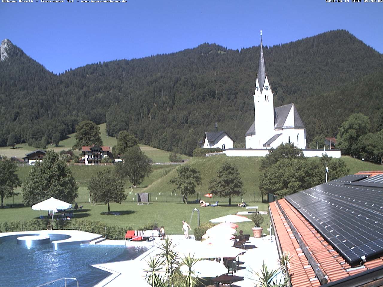 Archiv Foto Webcam Kreuth: Kirche und Freibad