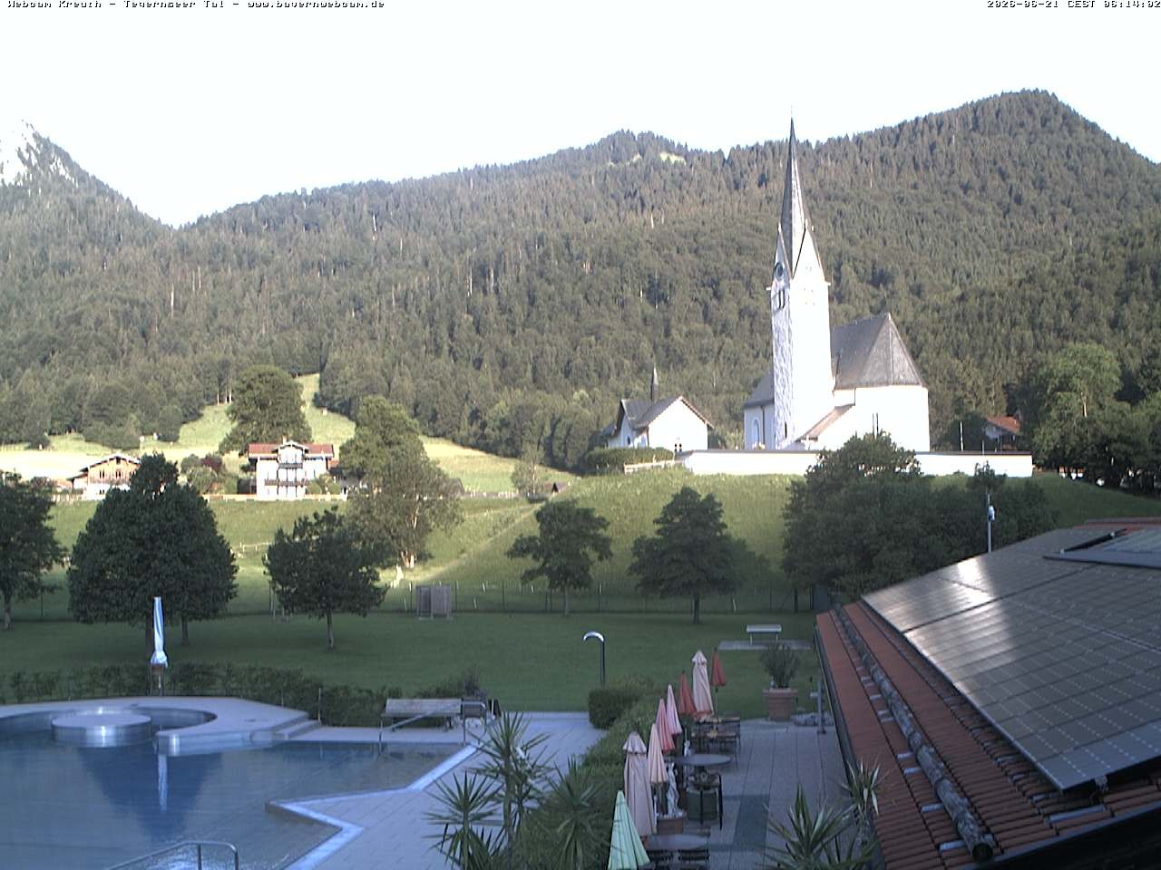 Archiv Foto Webcam Kreuth: Kirche und Freibad