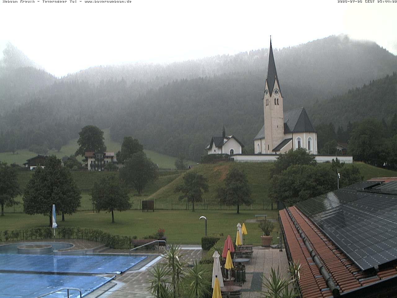 Archiv Foto Webcam Kreuth: Kirche und Freibad