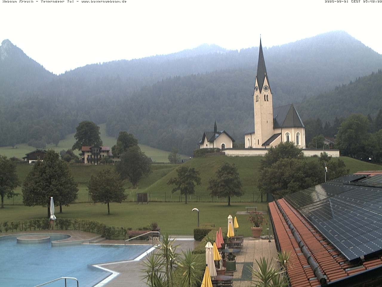 Archiv Foto Webcam Kreuth: Kirche und Freibad