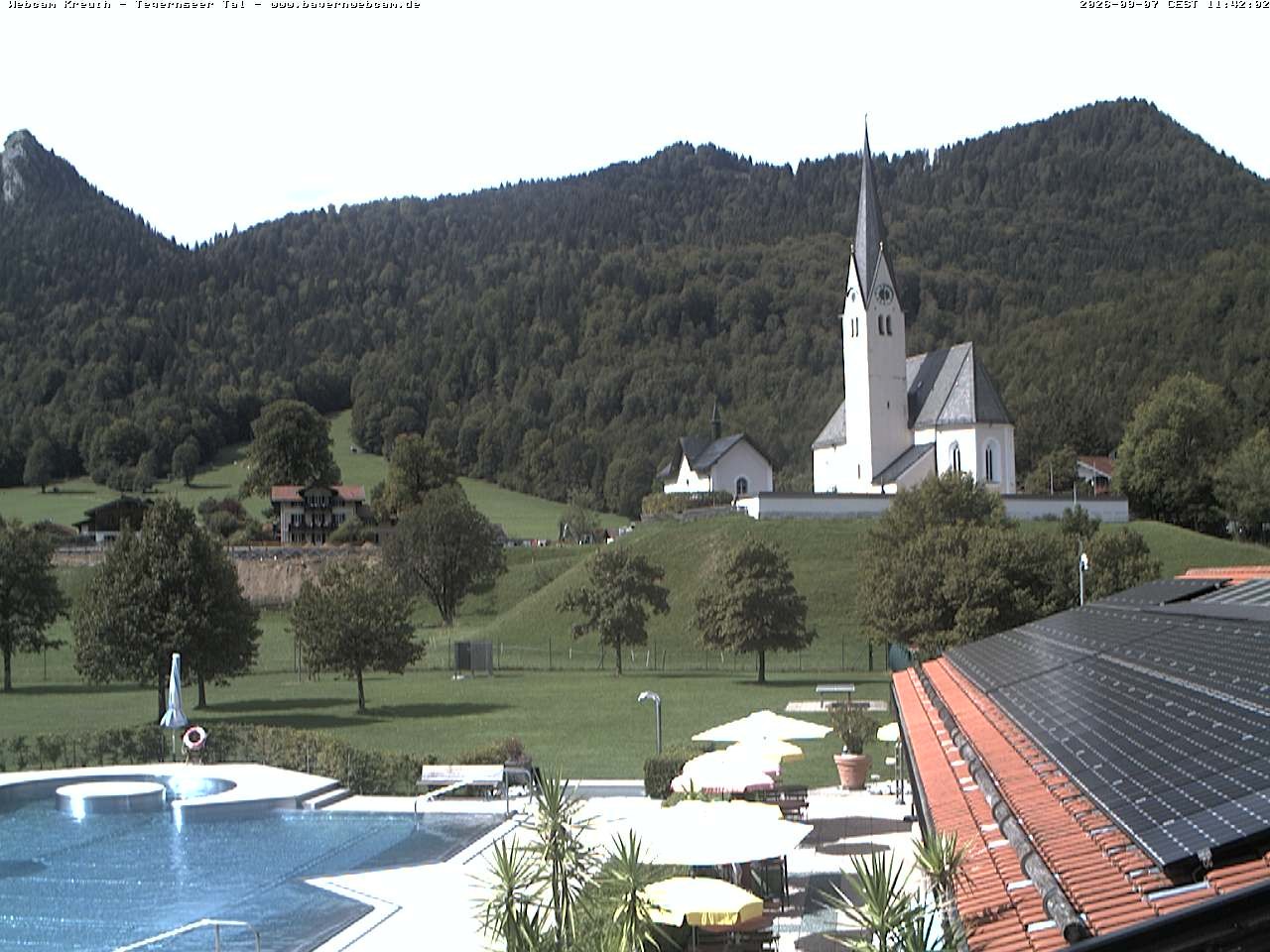 Archiv Foto Webcam Kreuth: Kirche und Freibad
