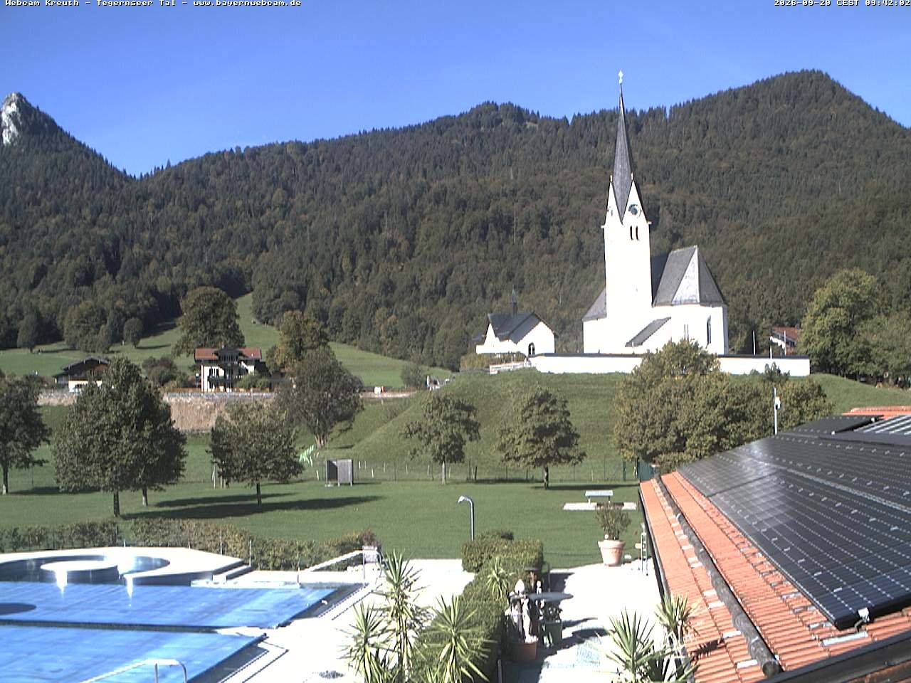 Archiv Foto Webcam Kreuth: Kirche und Freibad
