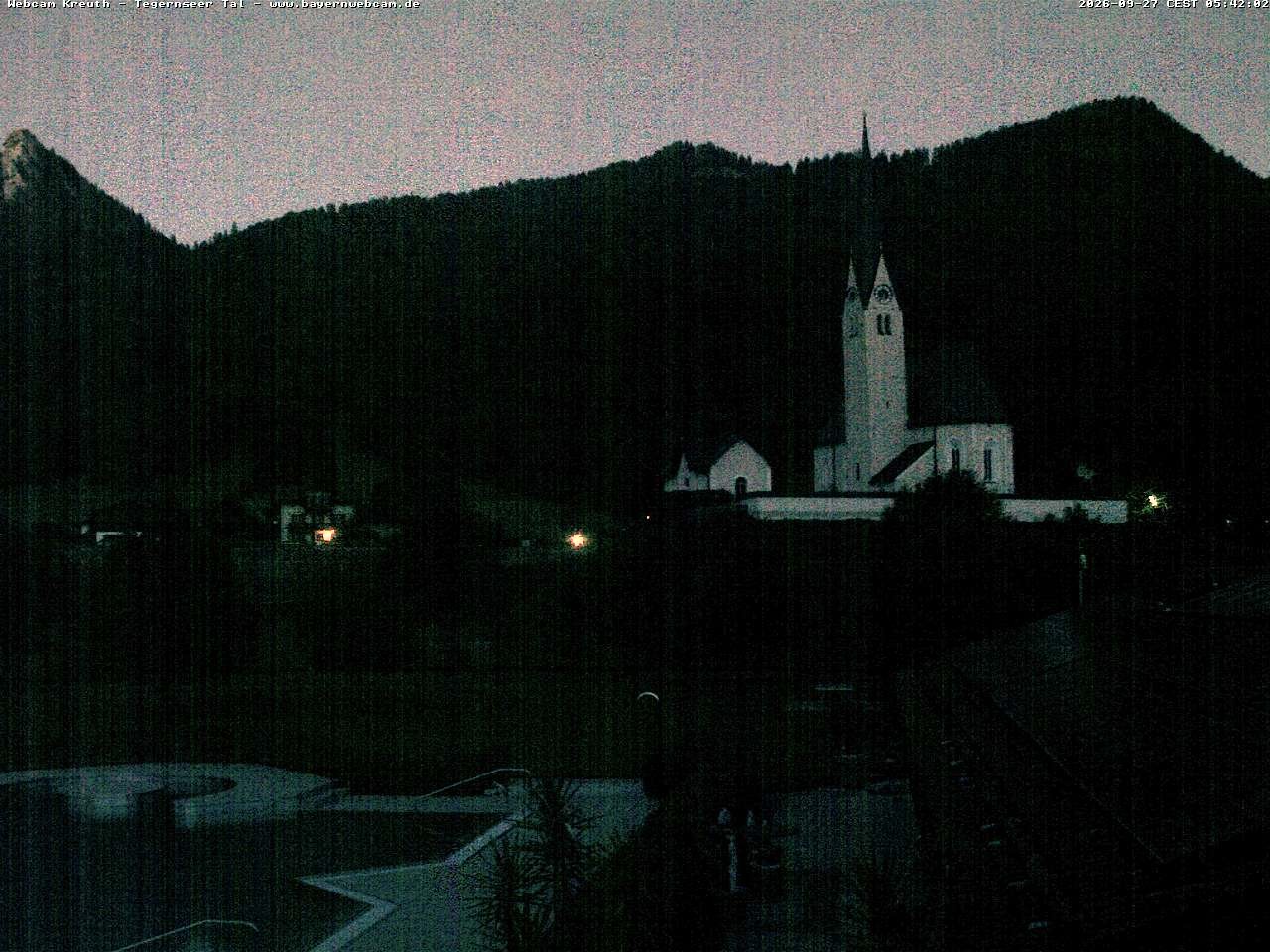 Archiv Foto Webcam Kreuth: Kirche und Freibad